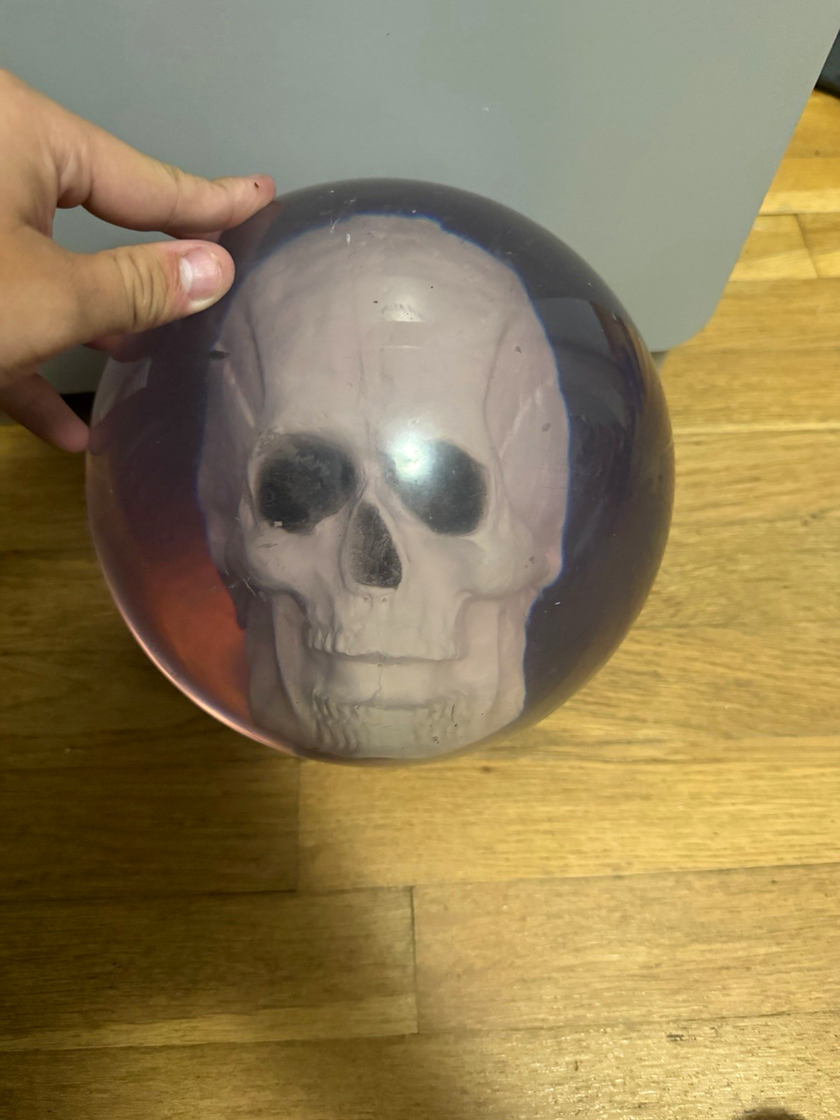 Ebonite 15 lb Purple/White Skull Design Undrilled Ten-Pin Bowling Ball Ebonite 15 lb Purple/White Skull Design Undrilled Ten-Pin Bowling Ball