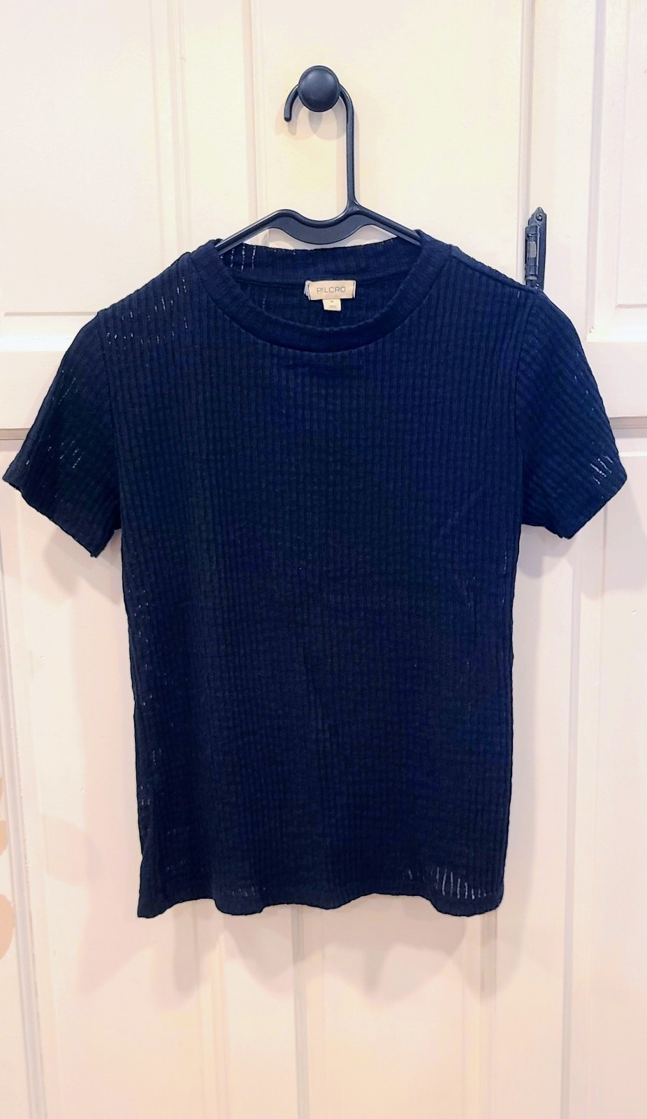 Pilcro by Anthropologie Women\'s Black Short Sleeve Top Medium Cotton Blend