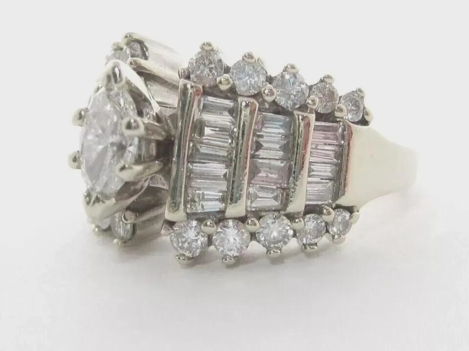 Cluster Wedding 2 Ct Marquise Cut Lab Created Diamond 14K White Gold Plated Ring