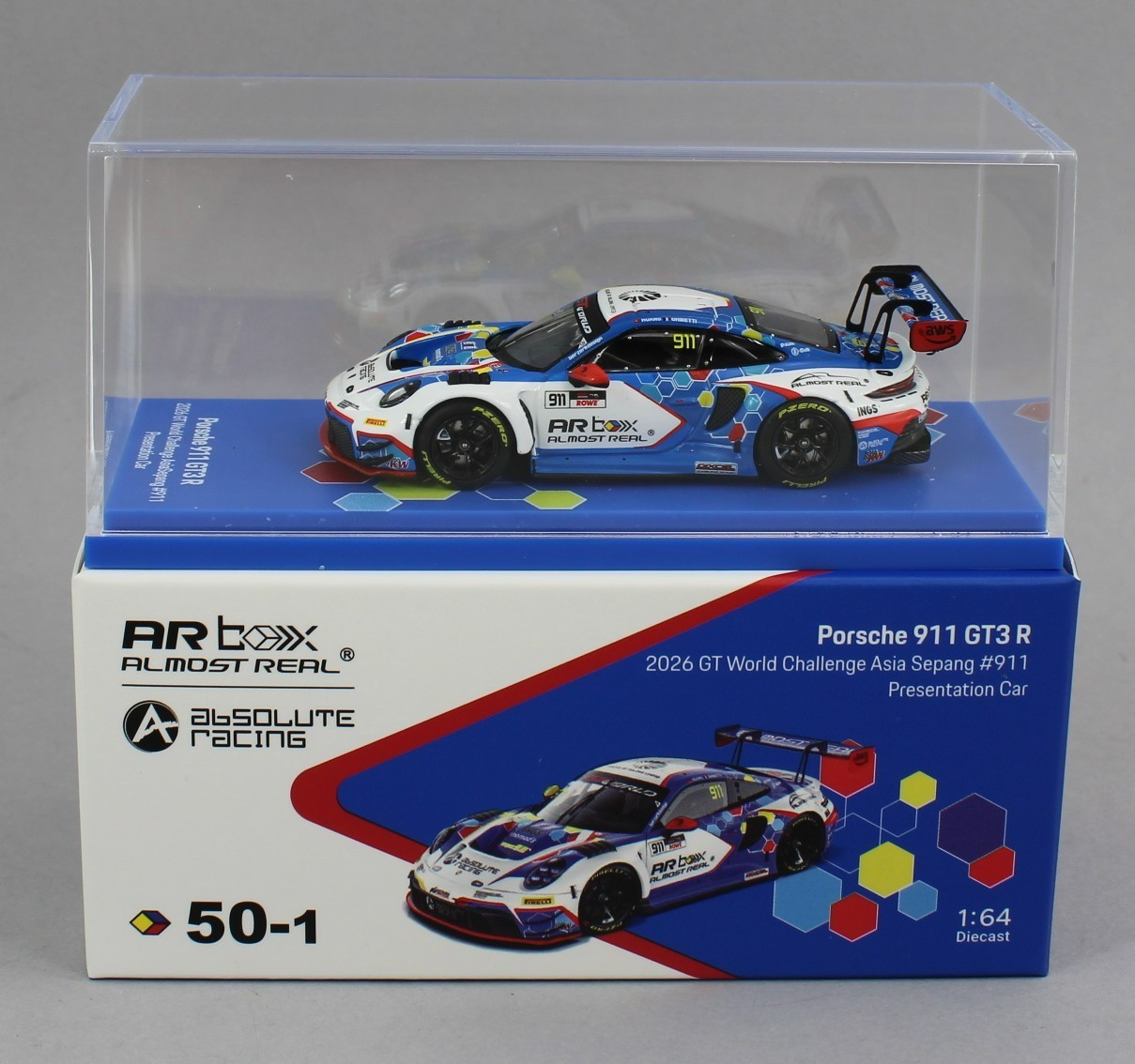 1:64 *AR BOX ALMOST REAL* Porsche 911 GT3R Absolute Racing #911 Presentation Car 1:64 *AR BOX ALMOST REAL* Porsche 911 GT3R Absolute Racing #911 Presentation Car