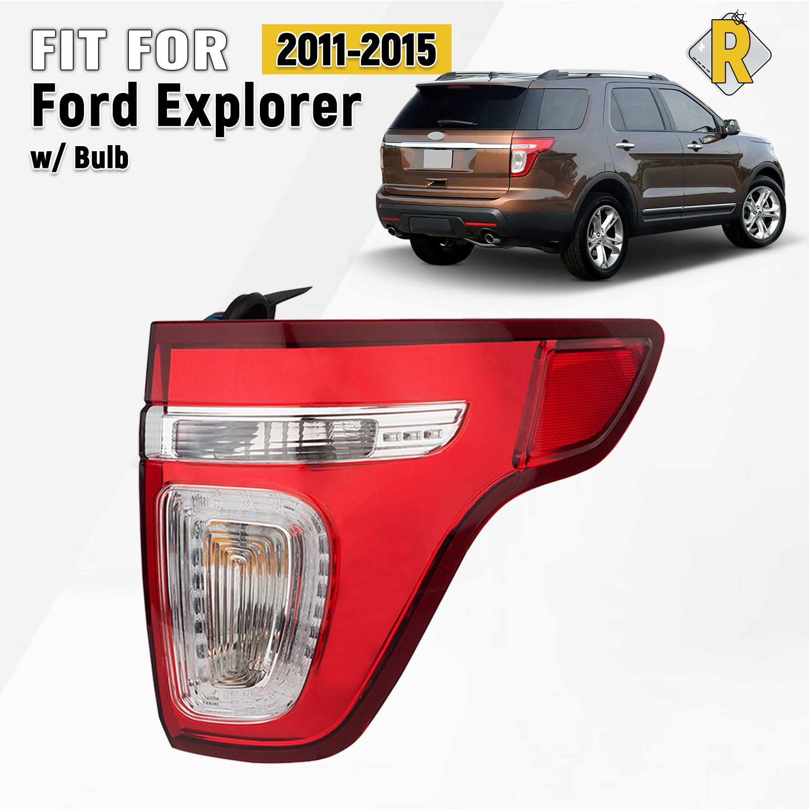 For 2011-2015 Ford Explorer LED Tail Light Red Clear W/ Bulbs Right Passenger RH For 2011-2015 Ford Explorer LED Tail Light Red Clear W/ Bulbs Right Passenger RH