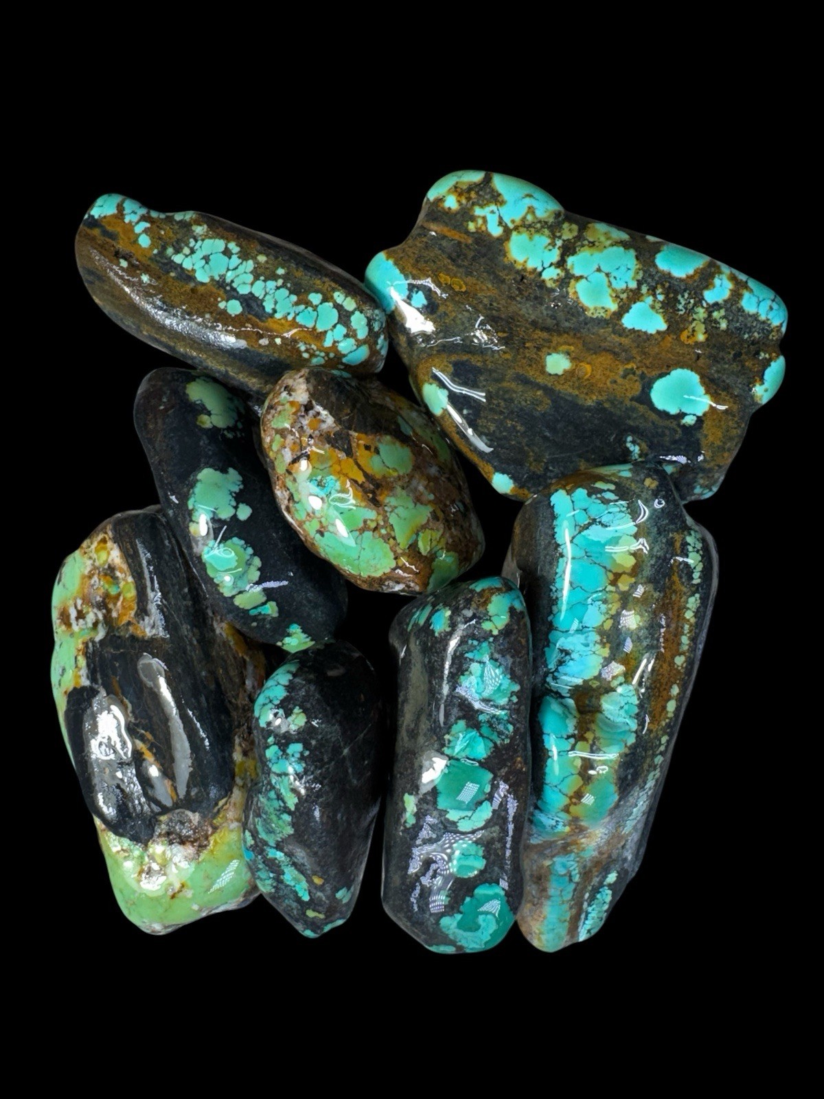 Stabilized Hubei turquoise. Poly Chrome spiderwebs One Pound