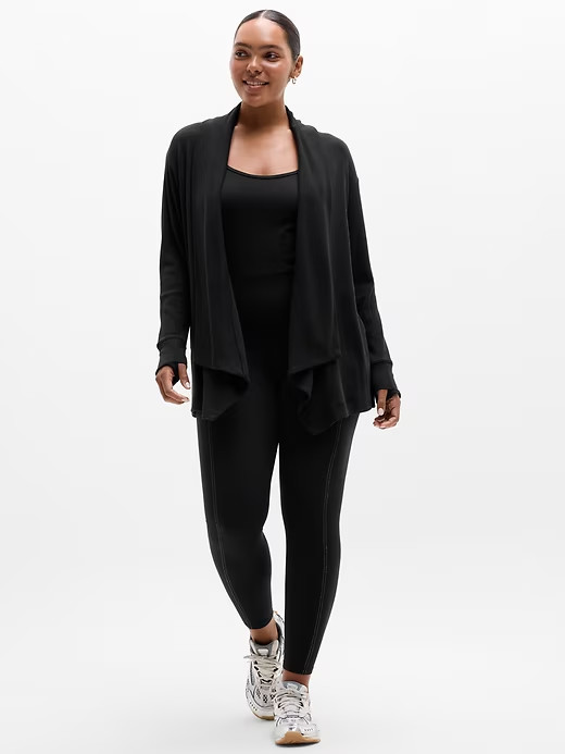 Athleta Women\'s $89 Pranayama Restore Wrap Open Front Cardigan in Black size L