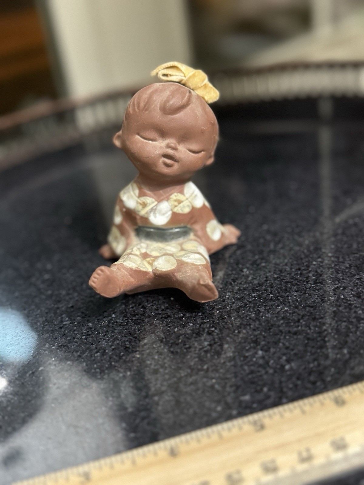 Vintage Japanese Seto Craft Terracotta Clay Girl Figurine Polka Dot Kimono MCM Vintage Japanese Seto Craft Terracotta Clay Girl Figurine Polka Dot Kimono MCM