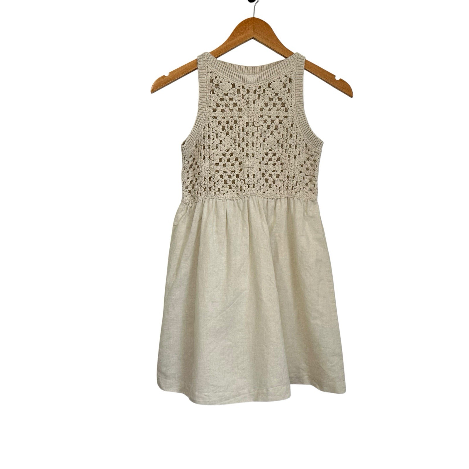 Crewcuts J Crew Girl\'s Crochet Combo Dress M 8-9 Beige Sleeveless Lined