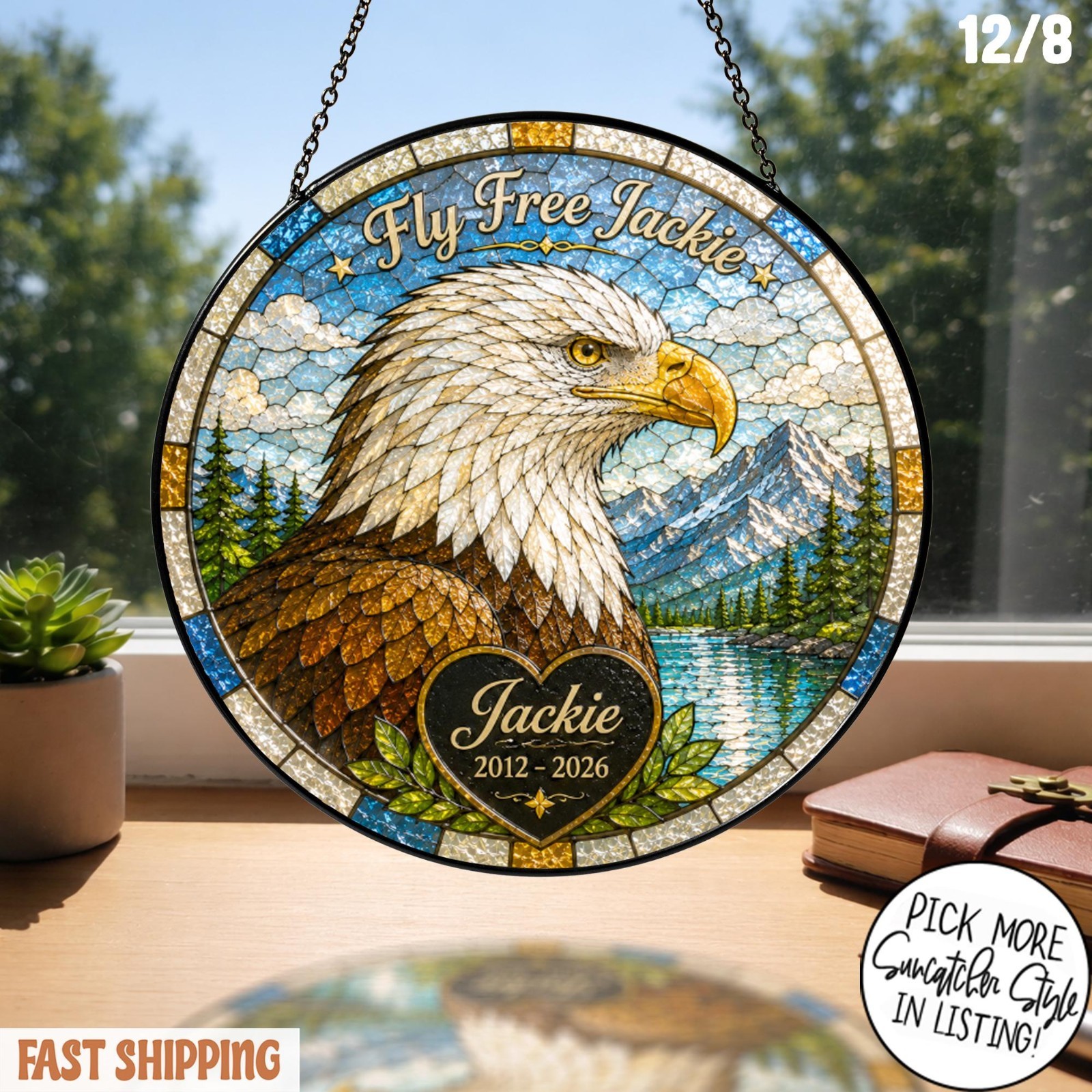 Fly Free Jackie , Jackie the Eagle Tribute Window Hanging, Big Bear Eagle Gift