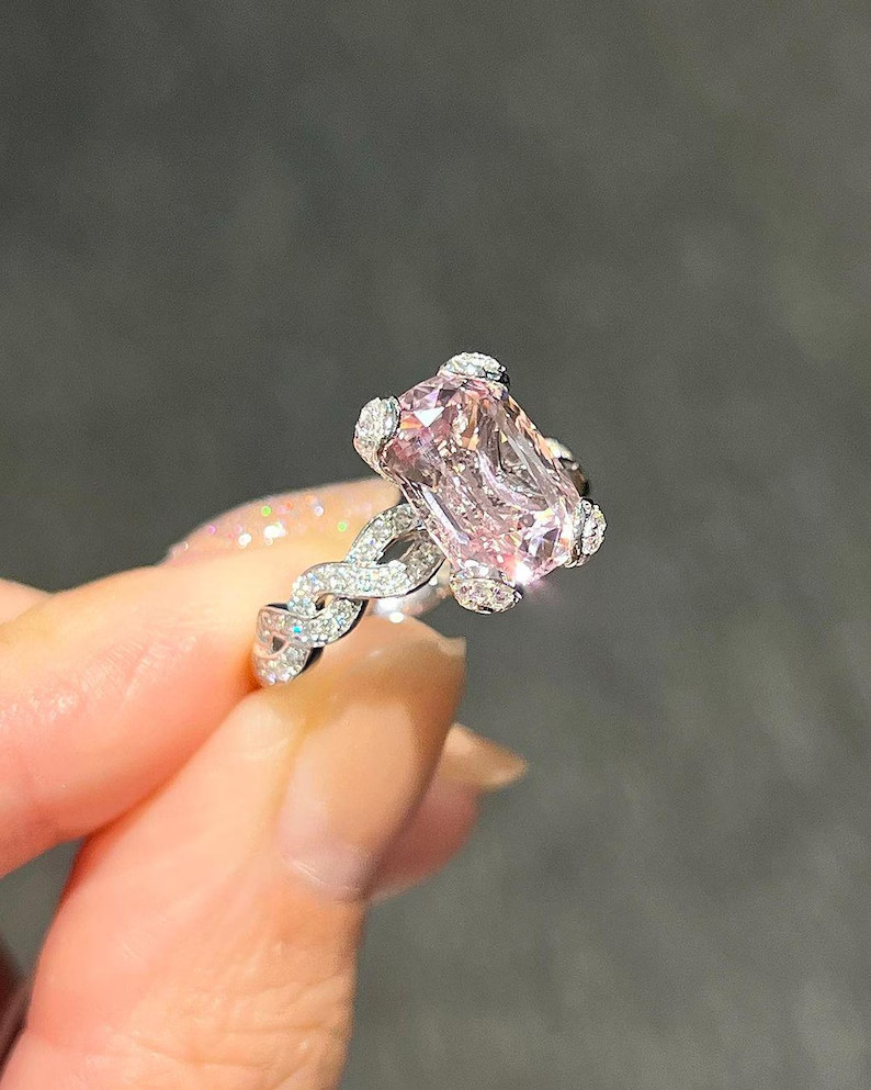 4.40Ct Radiant Cut Natural Pink Sapphire & Diamond 14K White Gold Ring 4.40Ct Radiant Cut Natural Pink Sapphire & Diamond 14K White Gold Ring