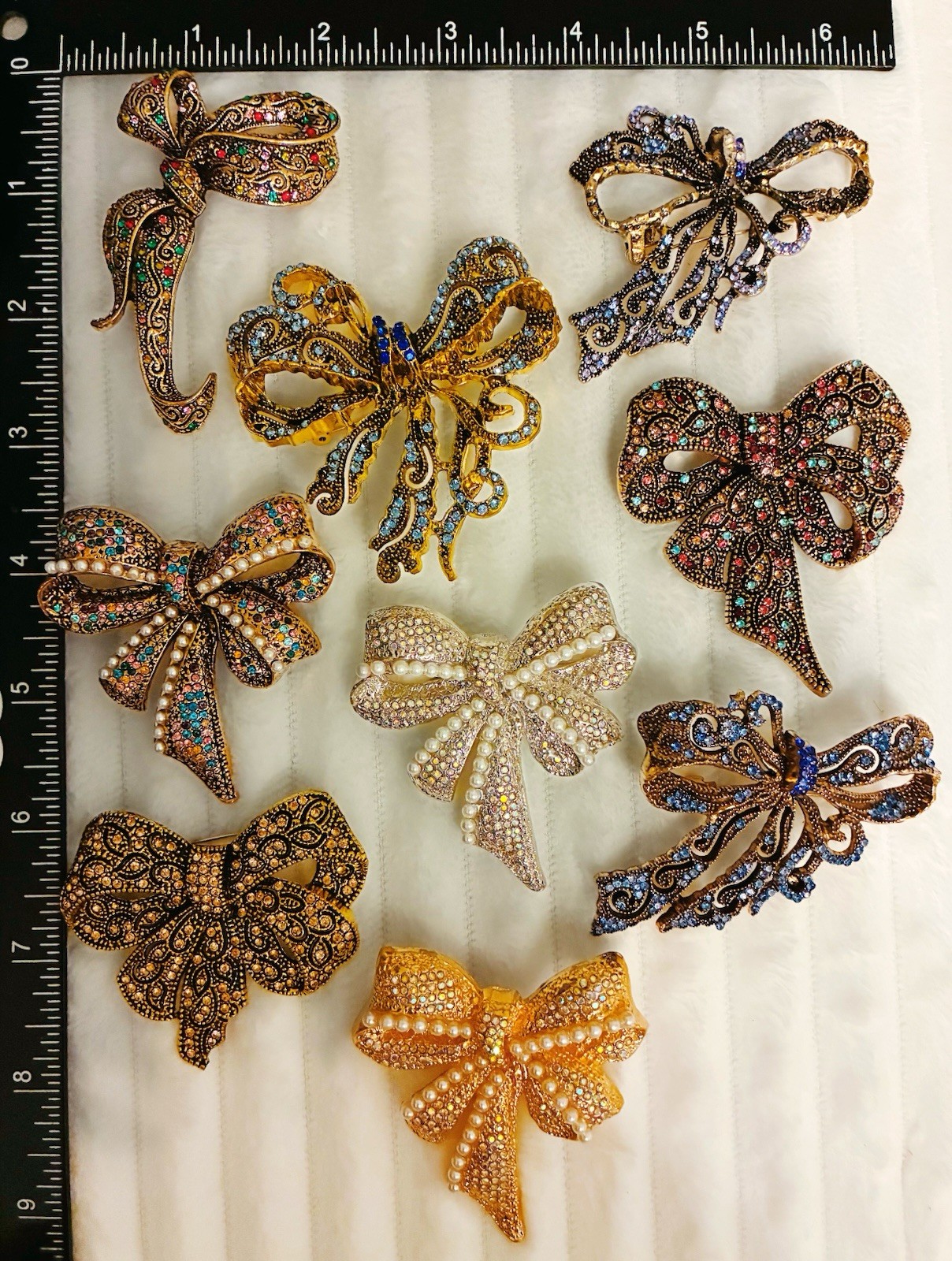 9pc Rhinestone Bow Brooch Lot Colorful Crystal Statement Ribbon Pins 9pc Rhinestone Bow Brooch Lot Colorful Crystal Statement Ribbon Pins
