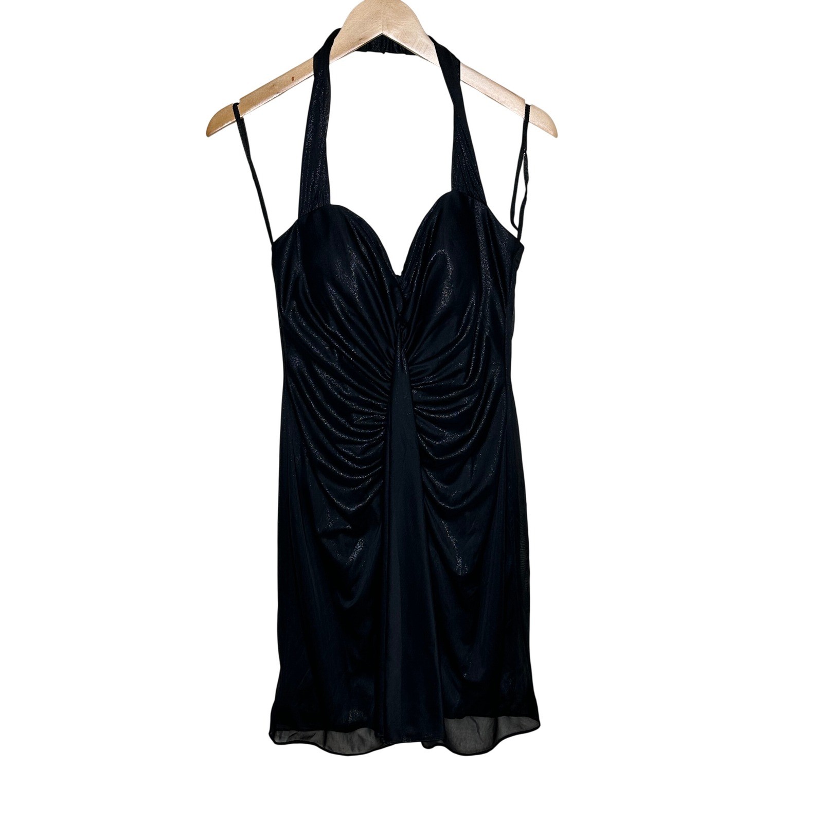 Onyx Nite Halter Ruched Sweetheart Neckline Mini Dress size 12 Black