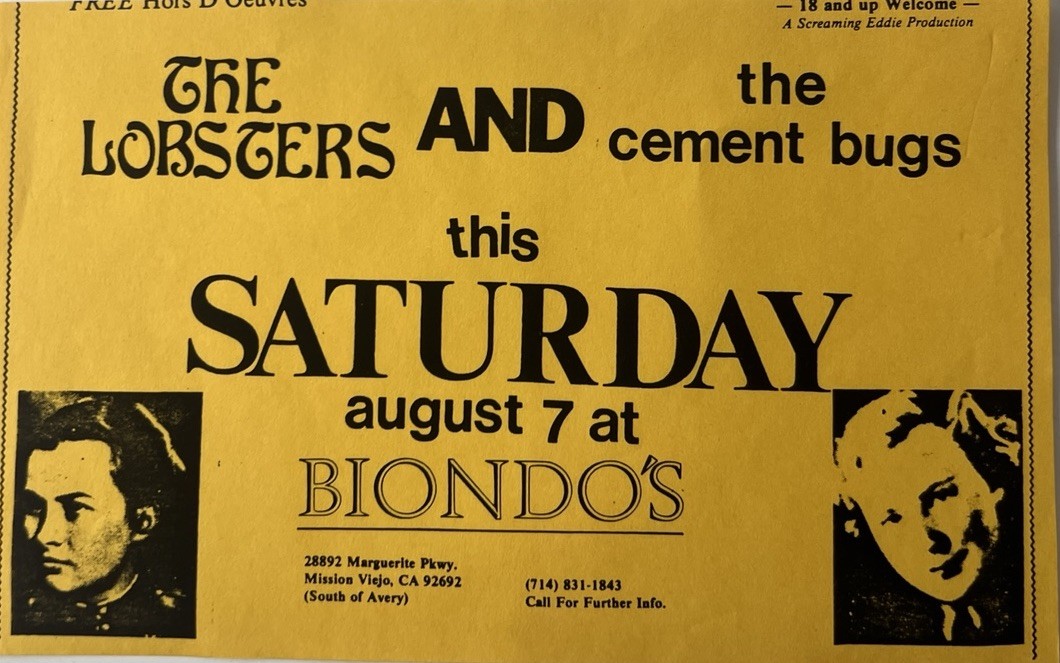 Vintage The Lobsters Cement Bugs Punk Rock Flyer Biondo’s Mission Viejo CA