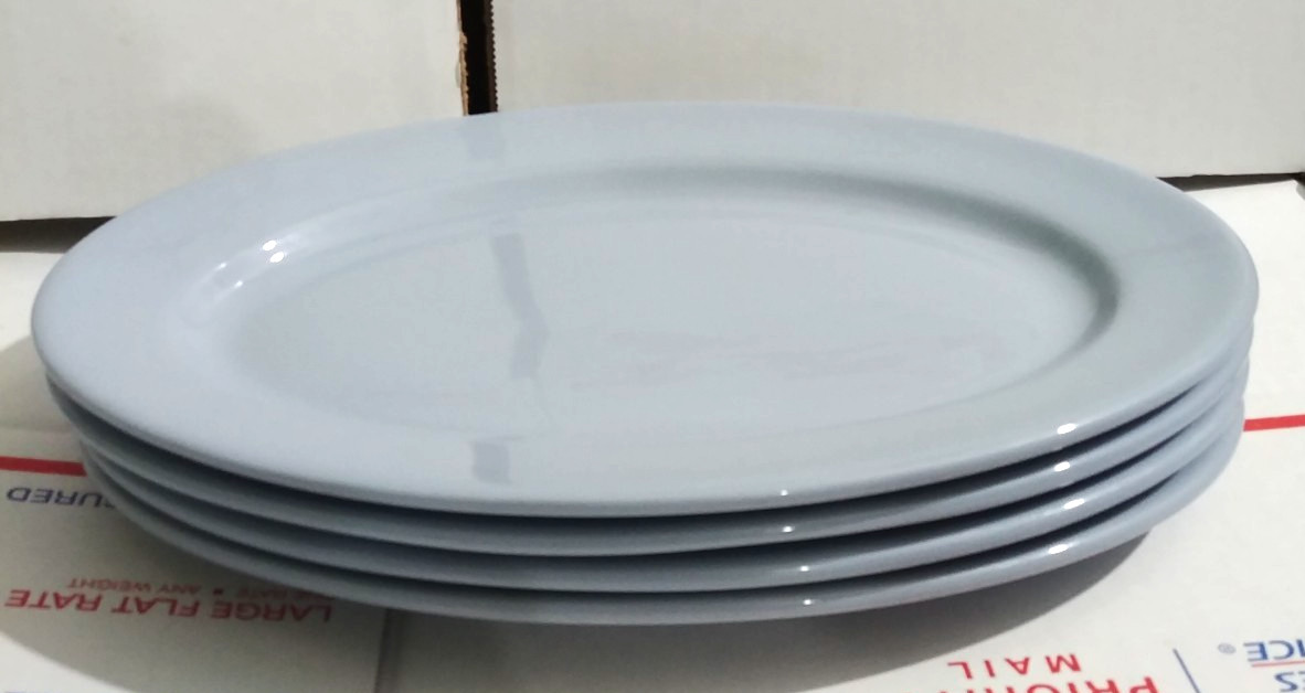 4 Caribe China Puerto Rico USA label BLUE Oval Platters Restaurant Ware 12” long 4 Caribe China Puerto Rico USA label BLUE Oval Platters Restaurant Ware 12” long