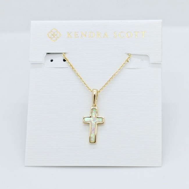 New Kendra Scott Cross Gold Plated Pendant Necklace in White Opal New Kendra Scott Cross Gold Plated Pendant Necklace in White Opal