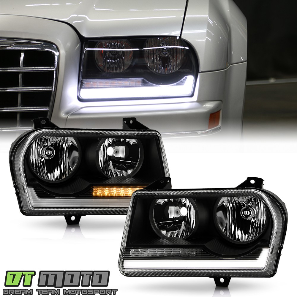 For 2005-2010 Chrysler 300 Black Halogen LED Tube w/Signal Headlights Headlamps For 2005-2010 Chrysler 300 Black Halogen LED Tube w/Signal Headlights Headlamps