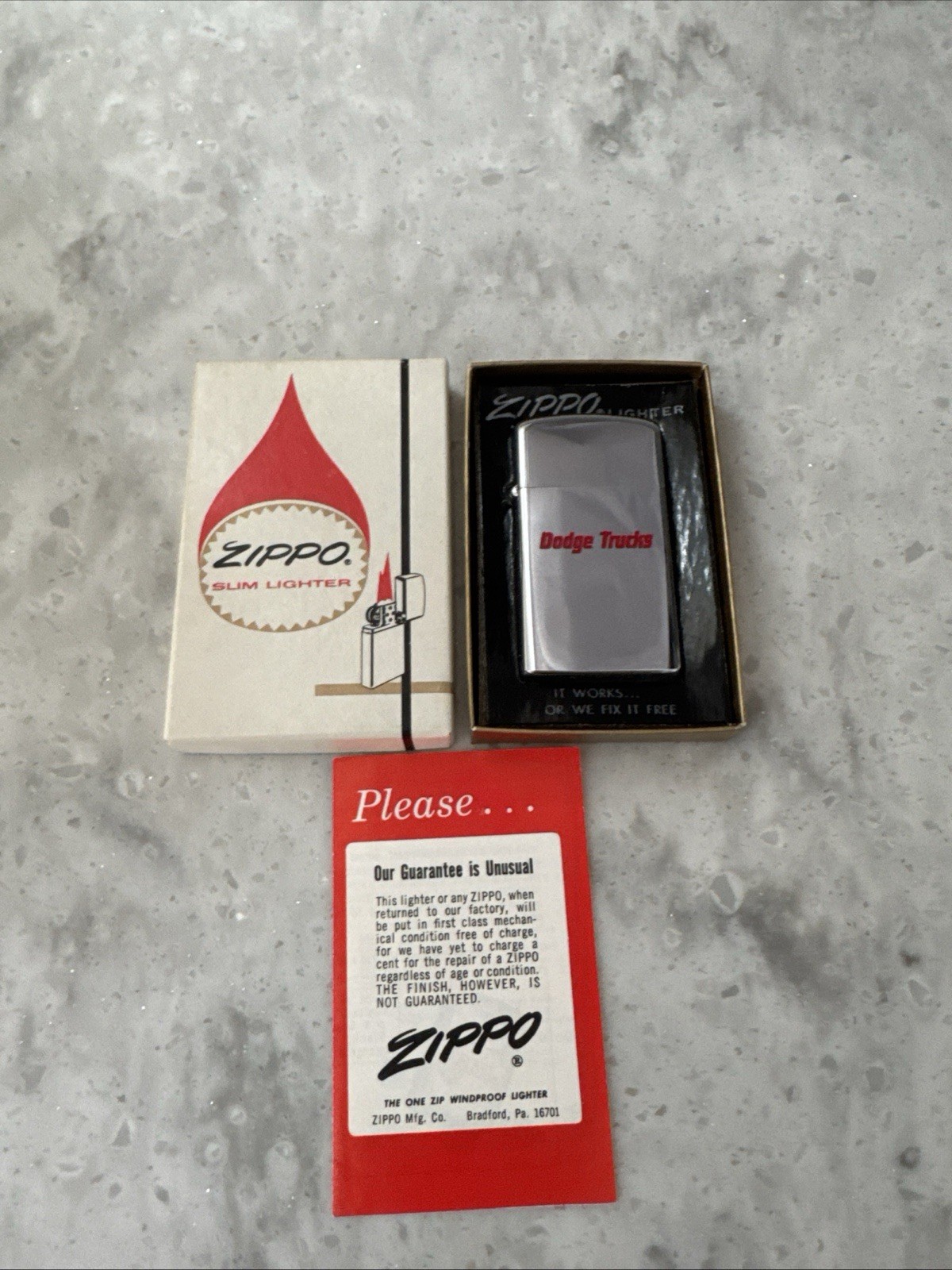1968 Zippo Slim Dodge Trucks Lighter New Unstruck In Box W/ Papers Rare 1968 Zippo Slim Dodge Trucks Lighter New Unstruck In Box W/ Papers Rare