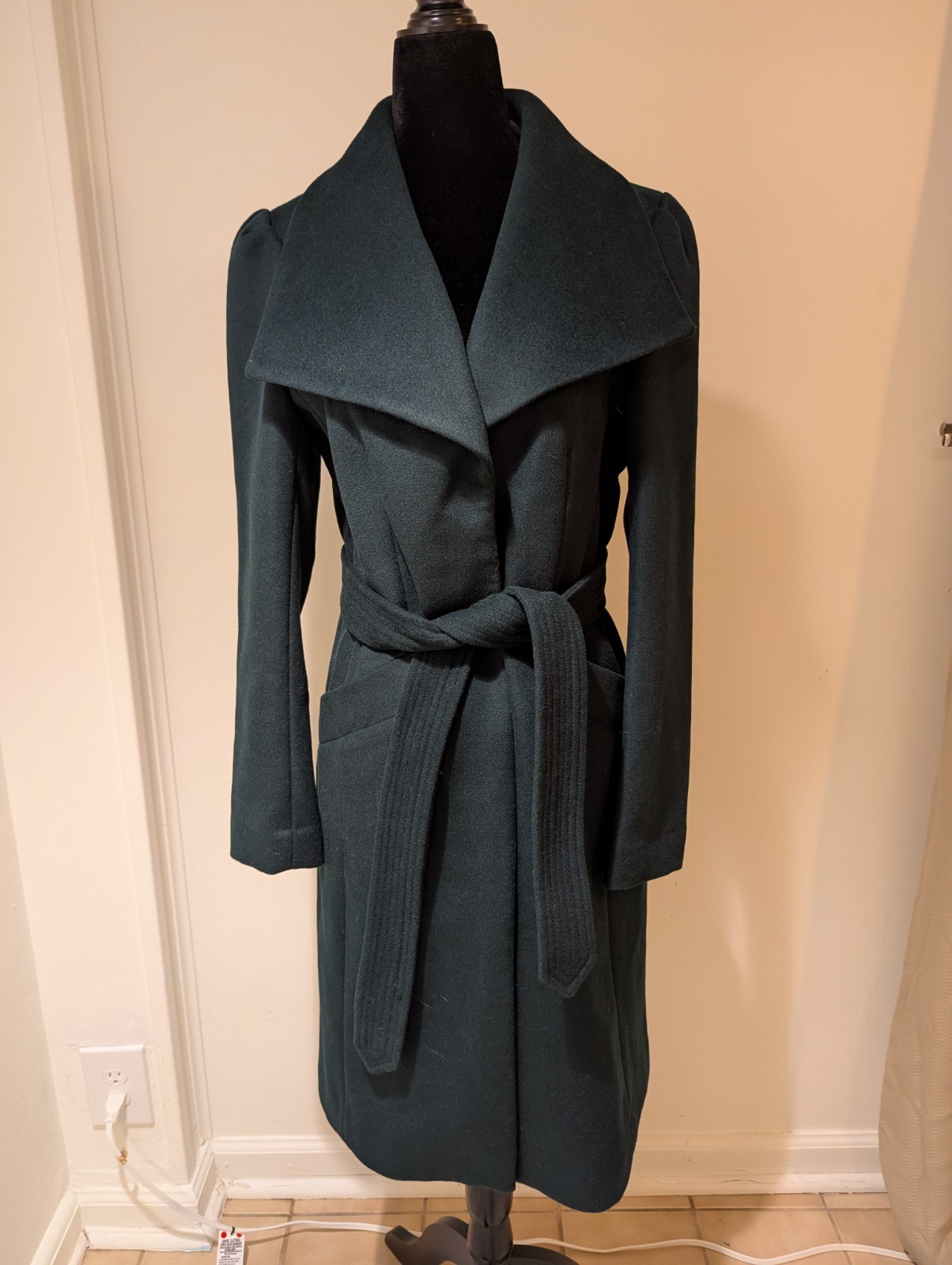 NWOT Karl Lagerfeld Paris Womens Wool Blend Peacoat Green Size Small Tie Button 
