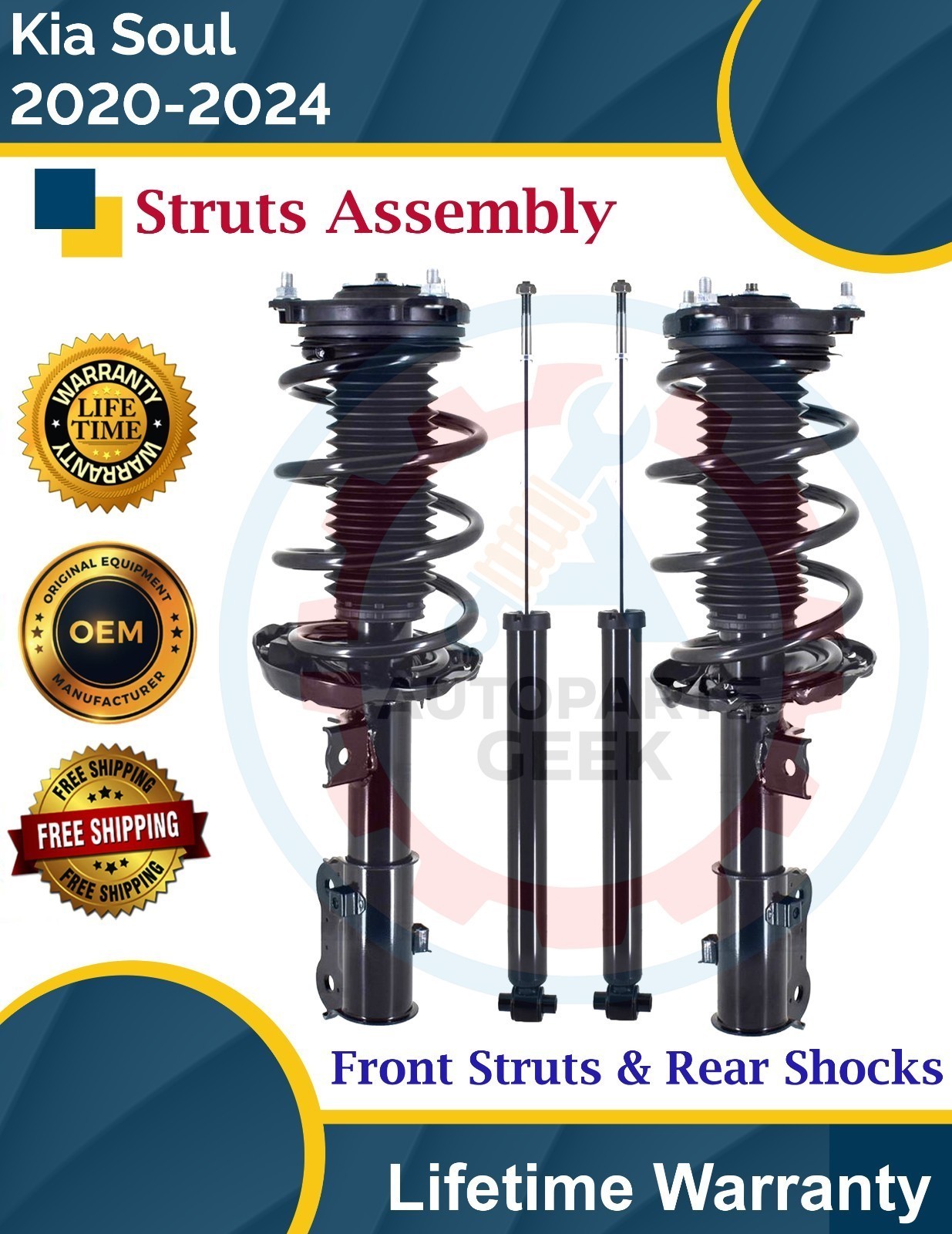 Premium OE Front Struts & Rear Shocks For 2020-2024 Kia Soul Lifetime Warranty
