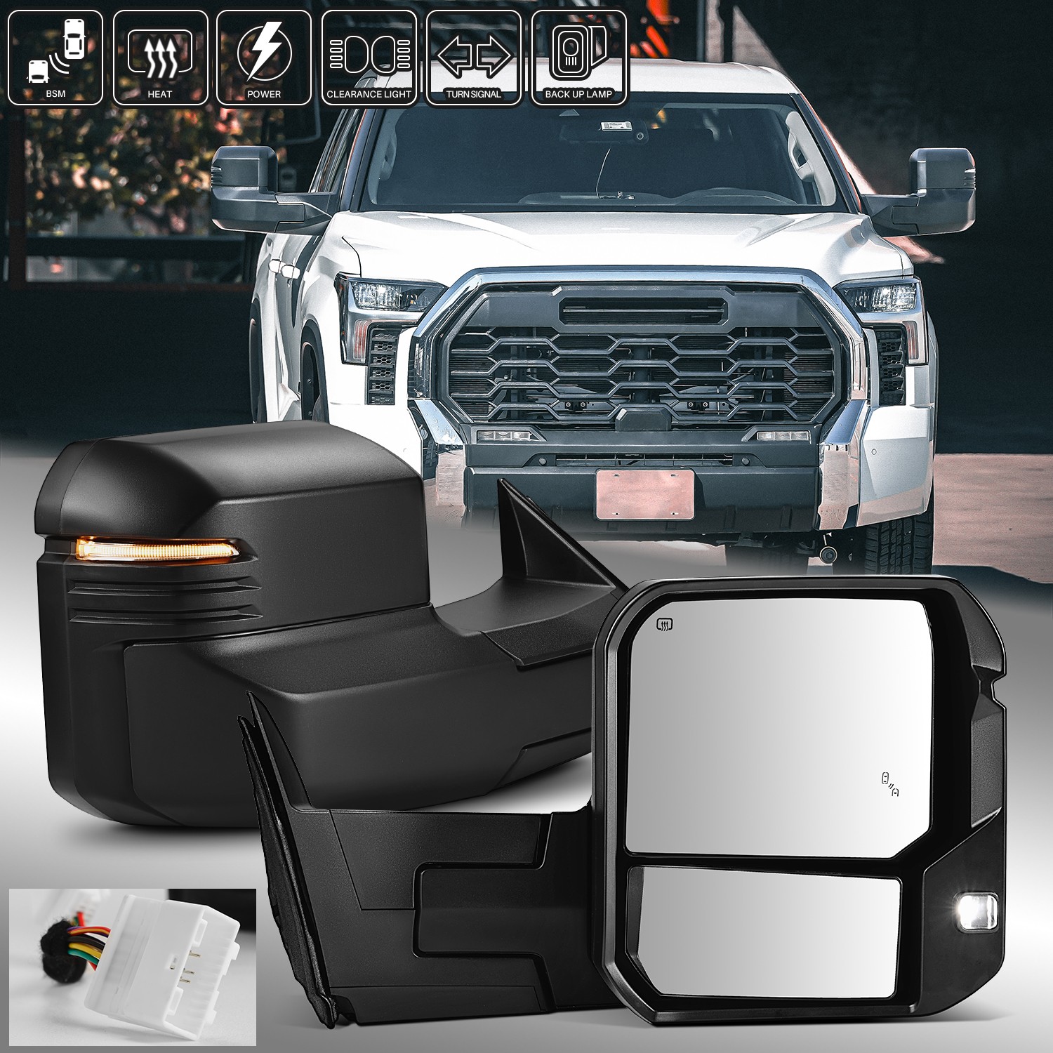 Fit 2022-2024 Toyota Tundra Power Heated Pair Towing Mirrors Turn Signal BSM