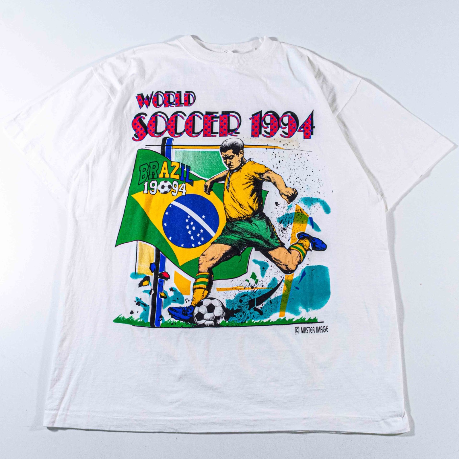 Vintage 1994 World Cup Brazil Shirt XL Big Print Soccer Graphic Tee 90s VTG
