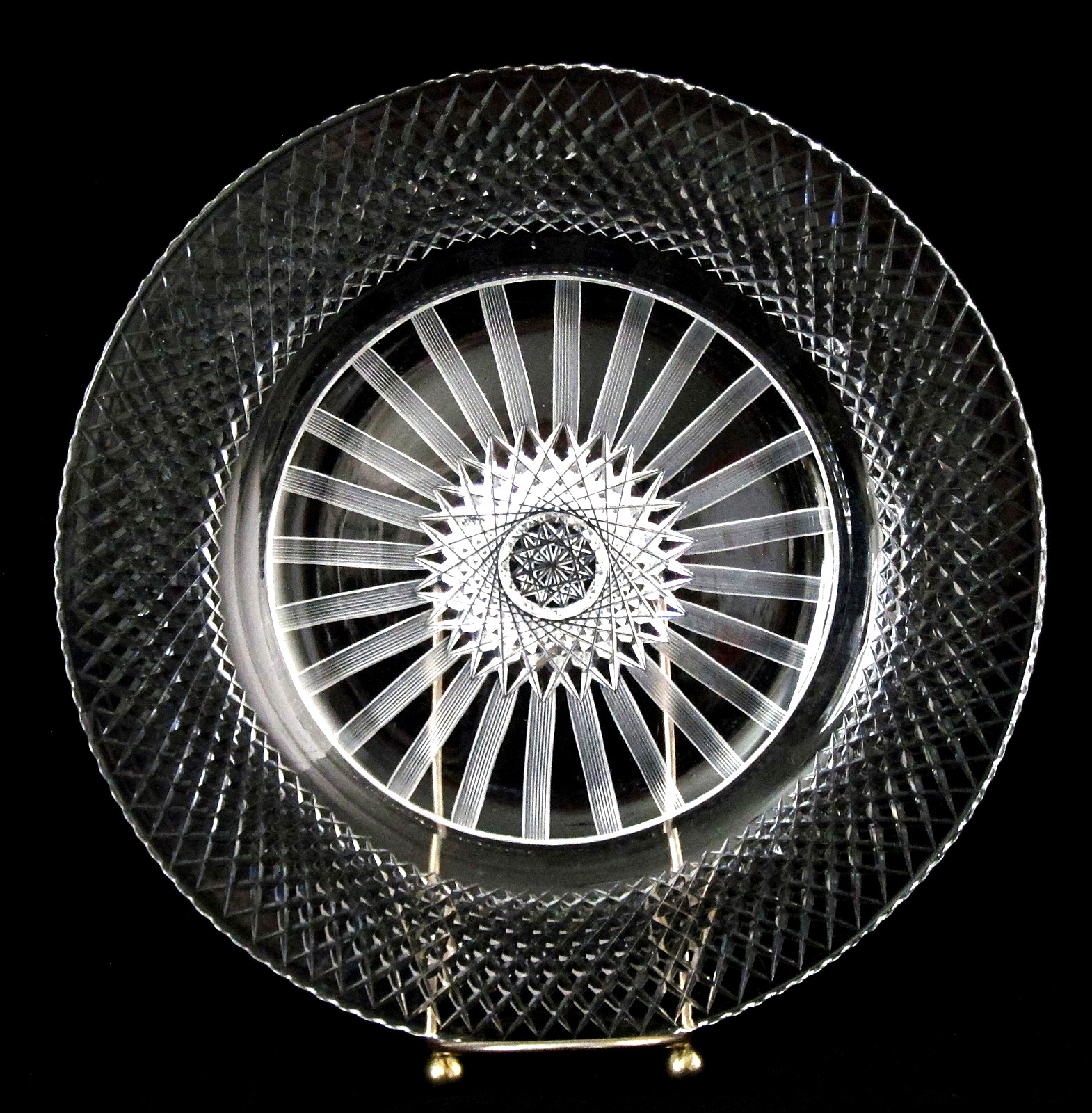 Antique Steuben ABP 8.5 in Cut Glass Plate Brilliant Cut Hobstar Starburst Clear