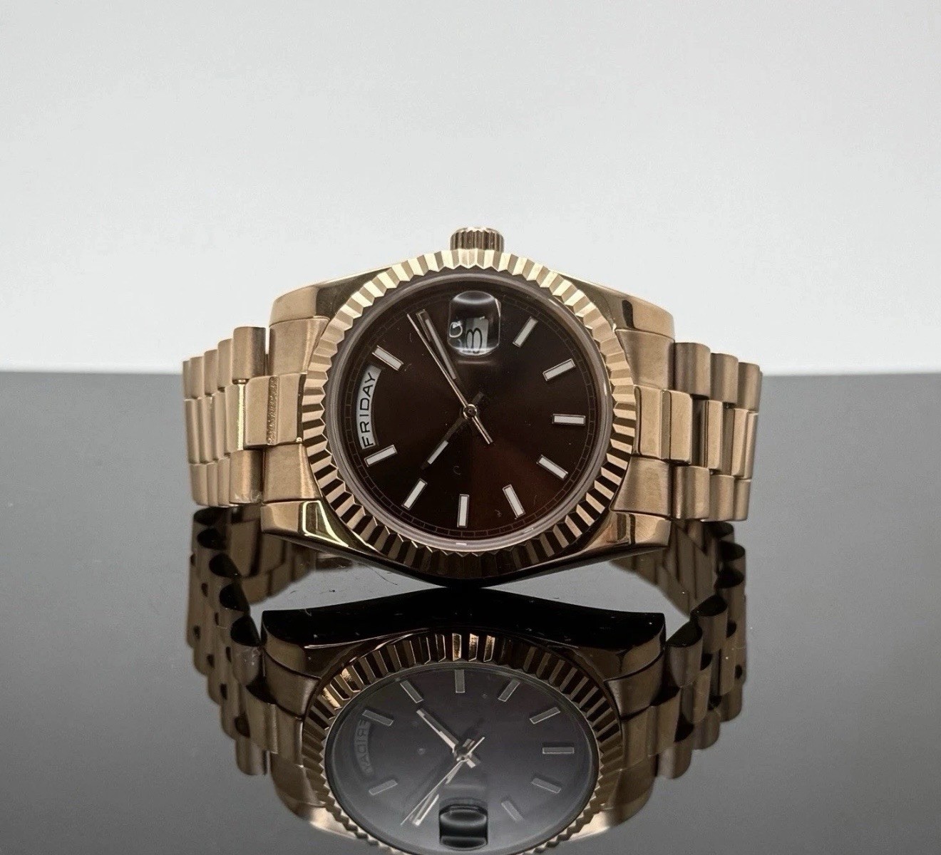 Custom 36mm Rose Gold President Style Rose Gold Dial Mod Watch w/ NH36 Automatic