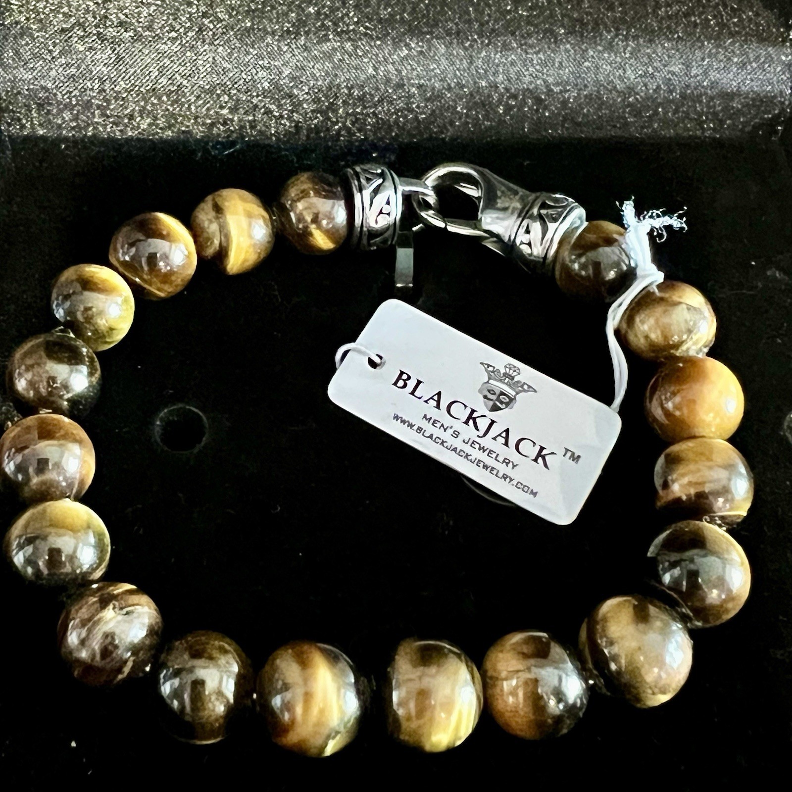 Blackjack Jewelry 10mm Tiger’s Eye Stainless Steel Beaded Bracelet BJS16BTE