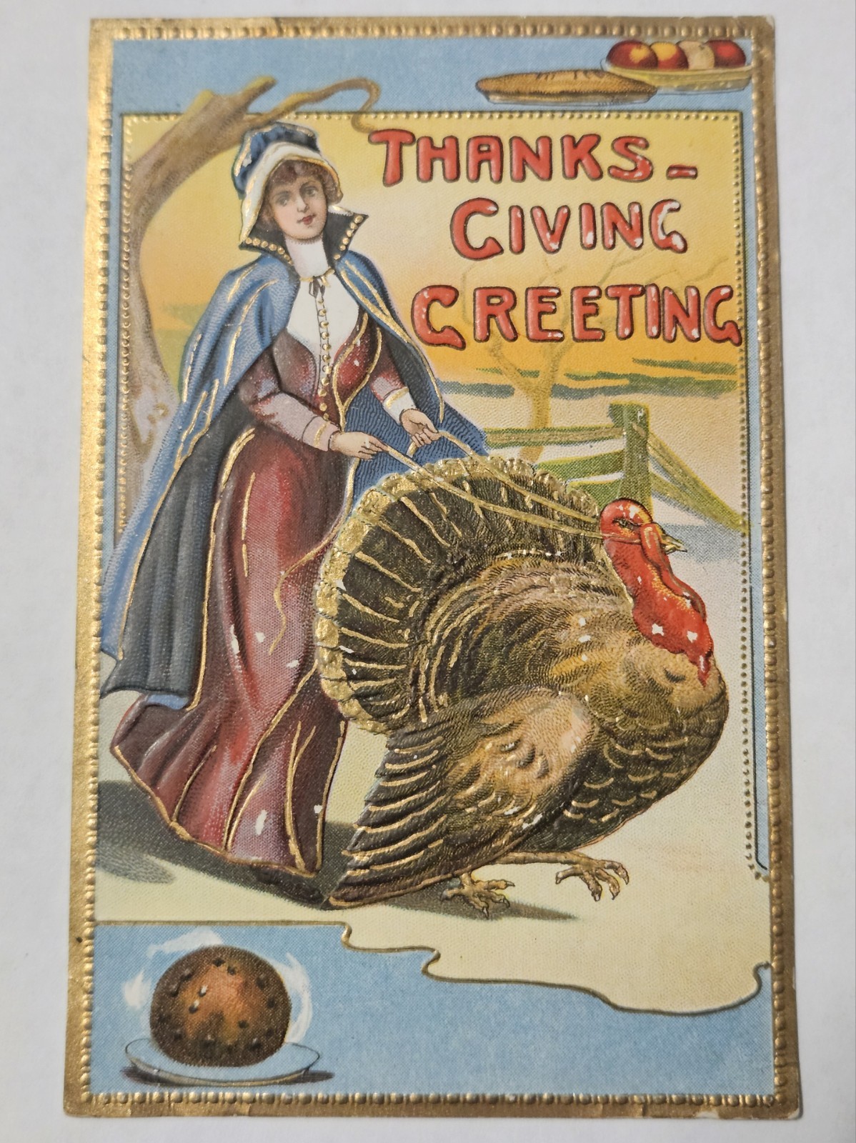 Vintage Embossed Thanksgiving Greeting Postcard Gilded Trim Circa 1910's 3 Vintage Embossed Thanksgiving Greeting Postcard Gilded Trim Circa 1910's 3