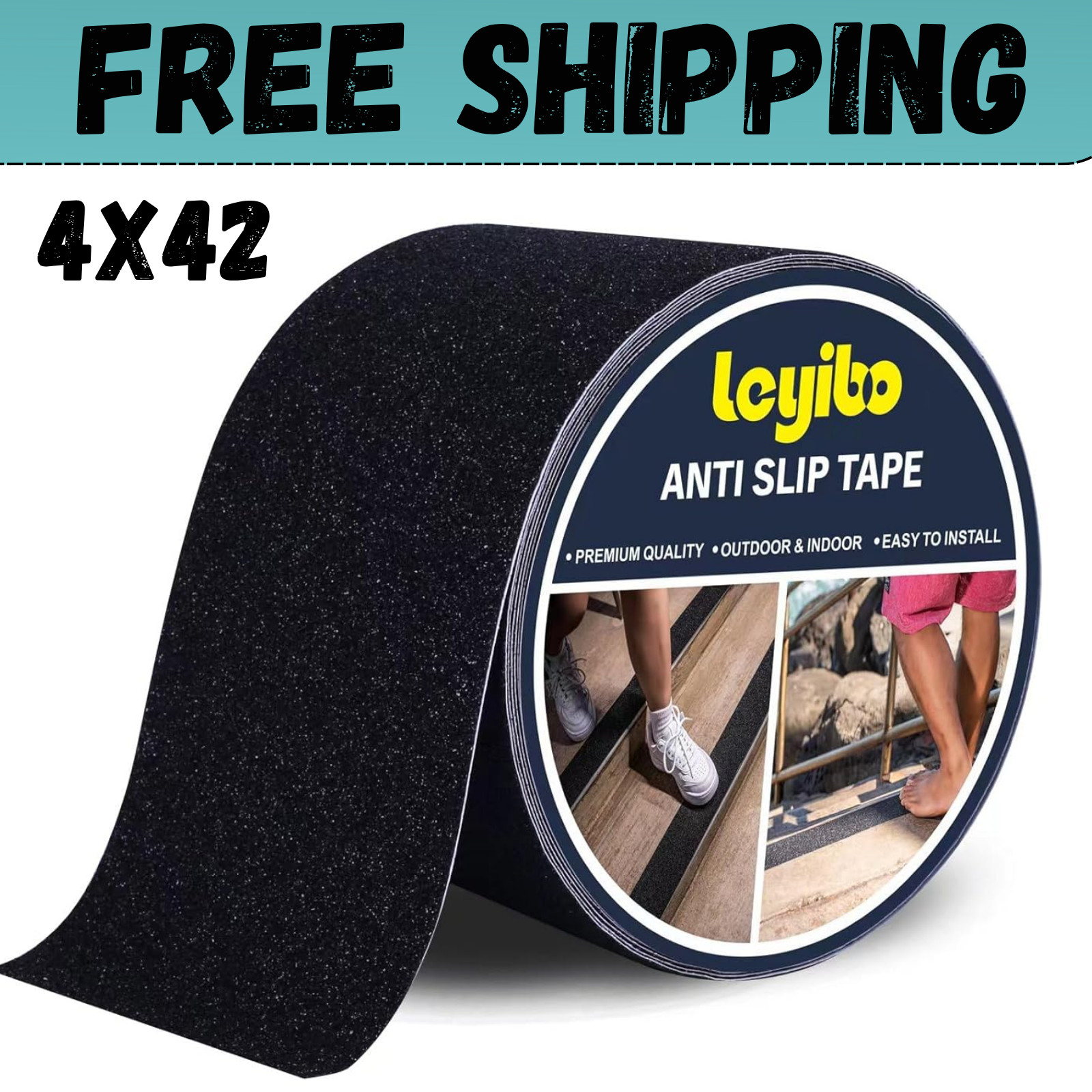 Anti Slip Tape, 4 Inch x 42 Ft Grip Tape for Stairs Outdoor/Indoor, Waterproof N Anti Slip Tape, 4 Inch x 42 Ft Grip Tape for Stairs Outdoor/Indoor, Waterproof N