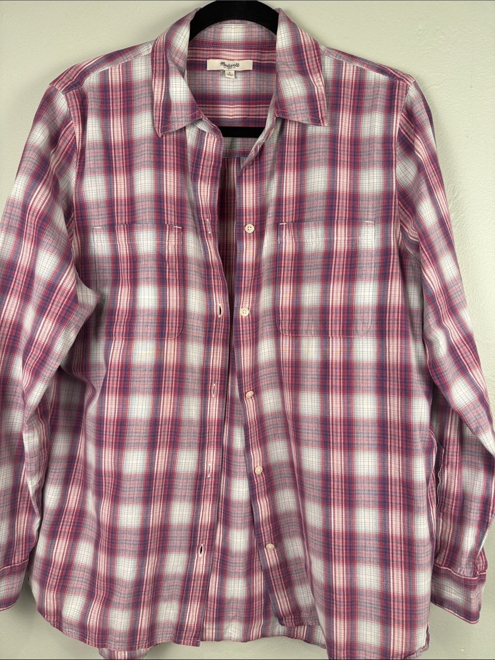 Madewell Classic Plaid Button Down Ex-Boyfriend 100% Cotton Size Large EUC