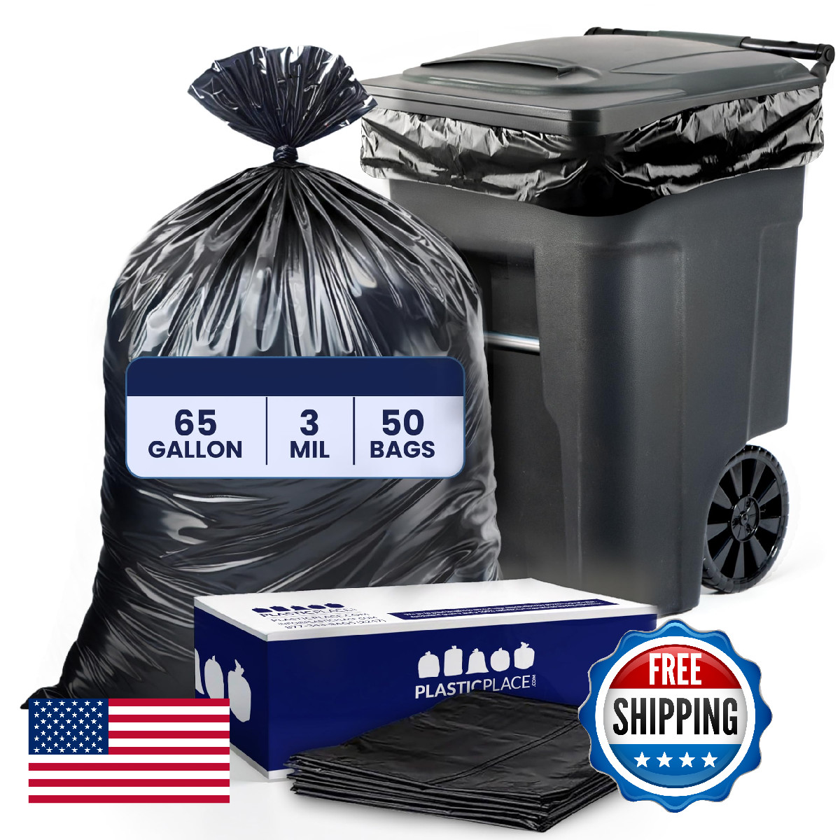 Plasticplace 65 Gallon Trash 3.0 Mil Heavy Duty Garbage Can 50 X 48 50Count
