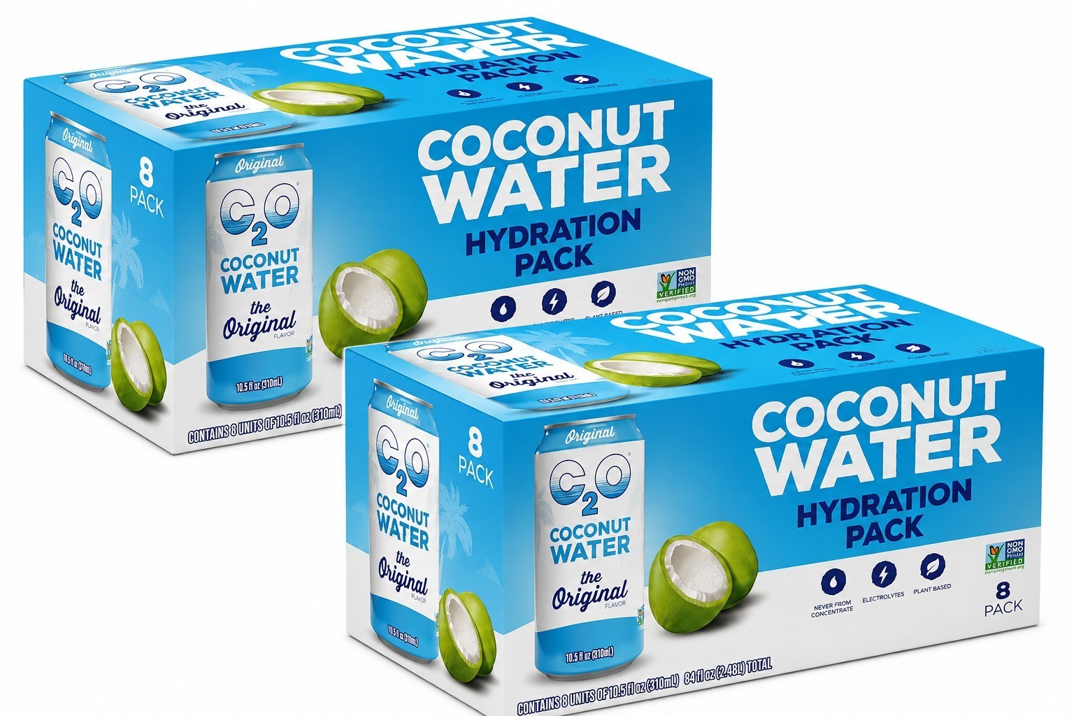 C2O Pure Coconut Water,  Hydration Pack, 10.5 FL Oz, 8 Pack ( 2 Pack )