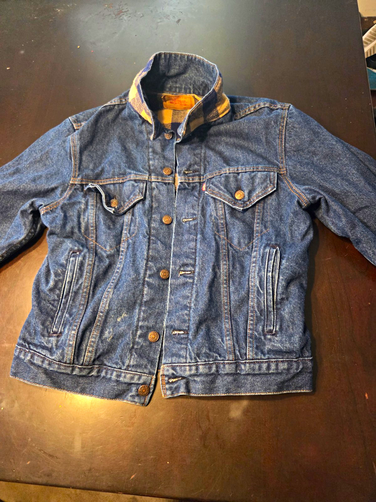 VTG 1992 Levi\'s 70411 Blanket Flannel Lined Denim Trucker Jacket Size 40 Medium