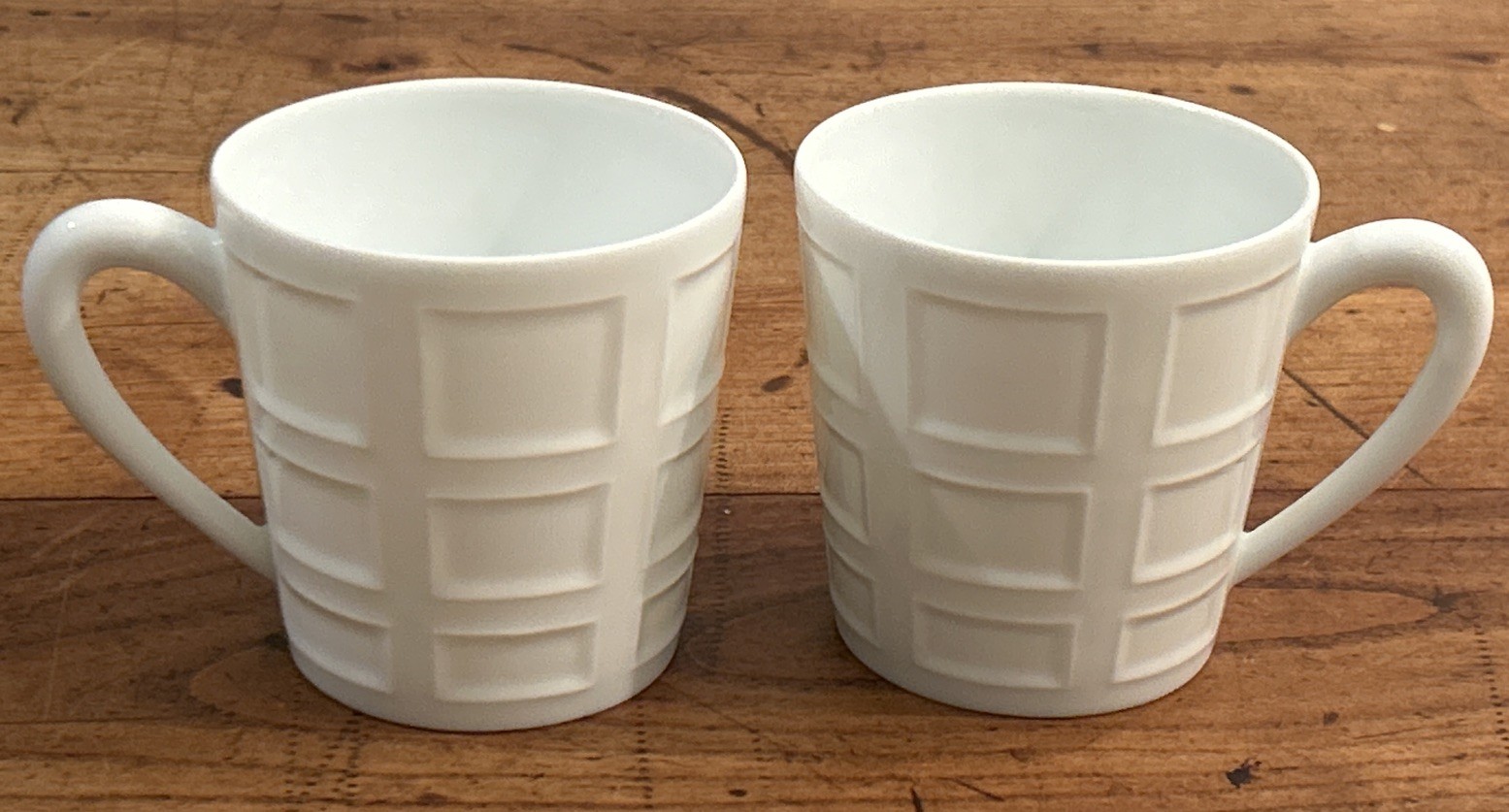 PAIR (2) BERNARDAUD NAXOS WHITE MUGS - DISCONTINUED - MINT CONDITION