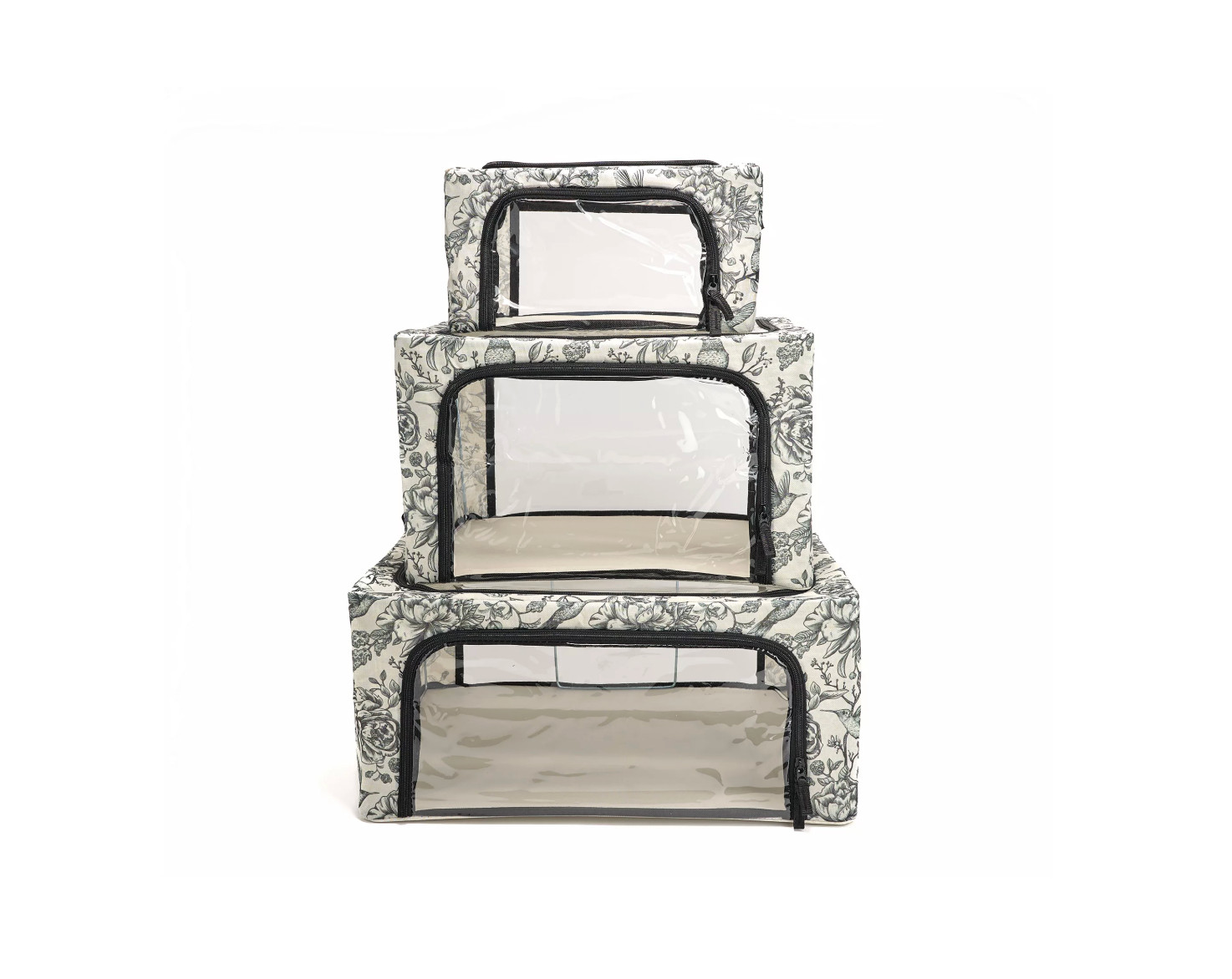 Periea Set of 3 Assorted Storage Boxes w/Clear Windows - Vintage Birds Periea Set of 3 Assorted Storage Boxes w/Clear Windows - Vintage Birds