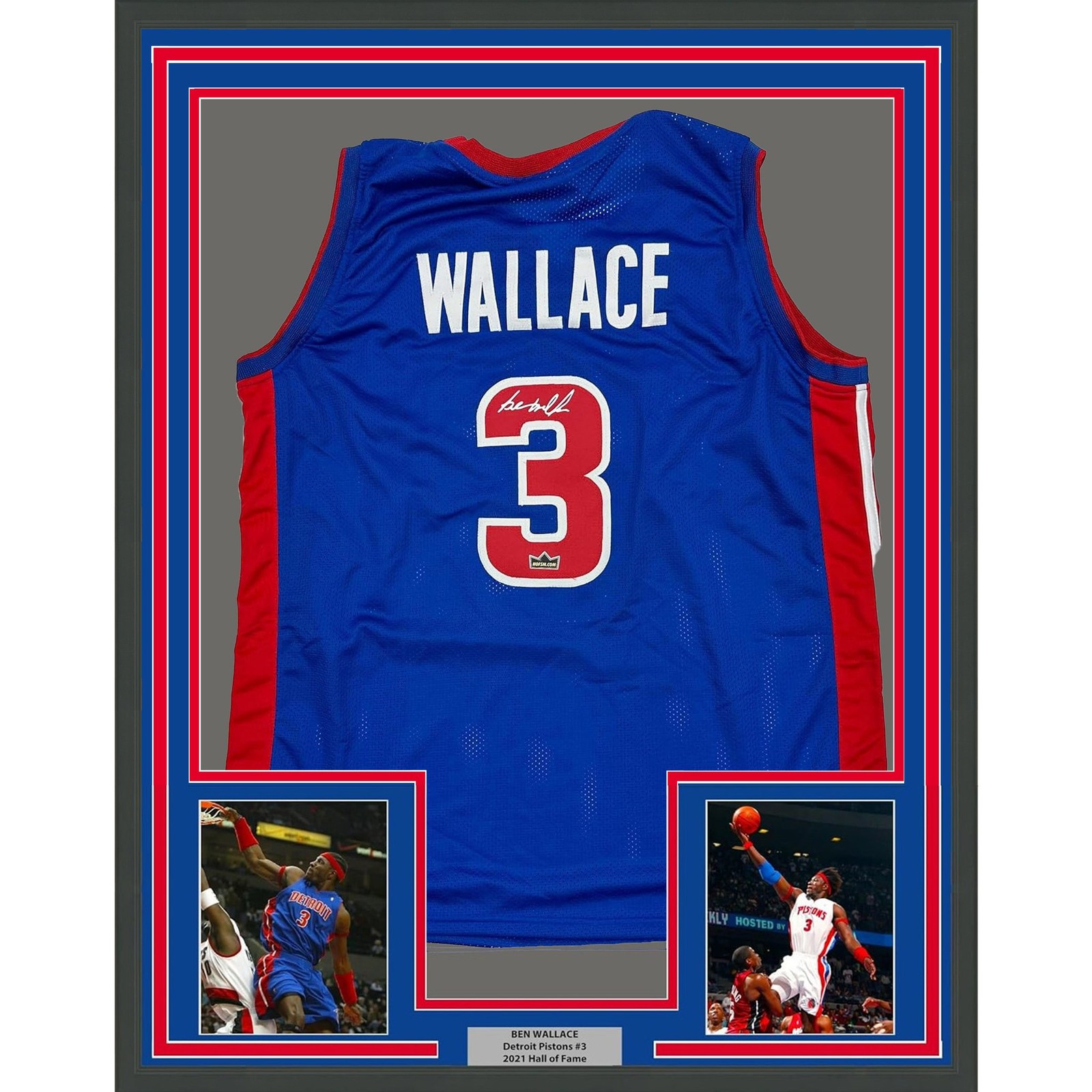 Framed Facsimile Autographed Ben Wallace 35x39 Detroit Blue Reprint Jersey Framed Facsimile Autographed Ben Wallace 35x39 Detroit Blue Reprint Jersey
