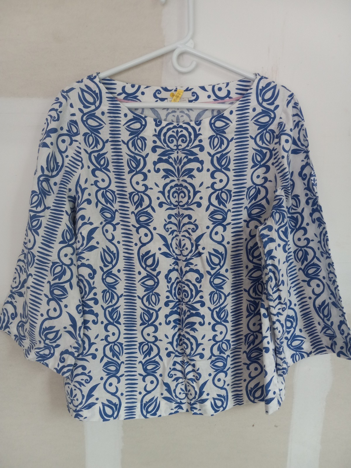 BODEN Womens Blue White Linen Kimono Sleeve Casual Career Boho Resort Top 16/18 BODEN Womens Blue White Linen Kimono Sleeve Casual Career Boho Resort Top 16/18