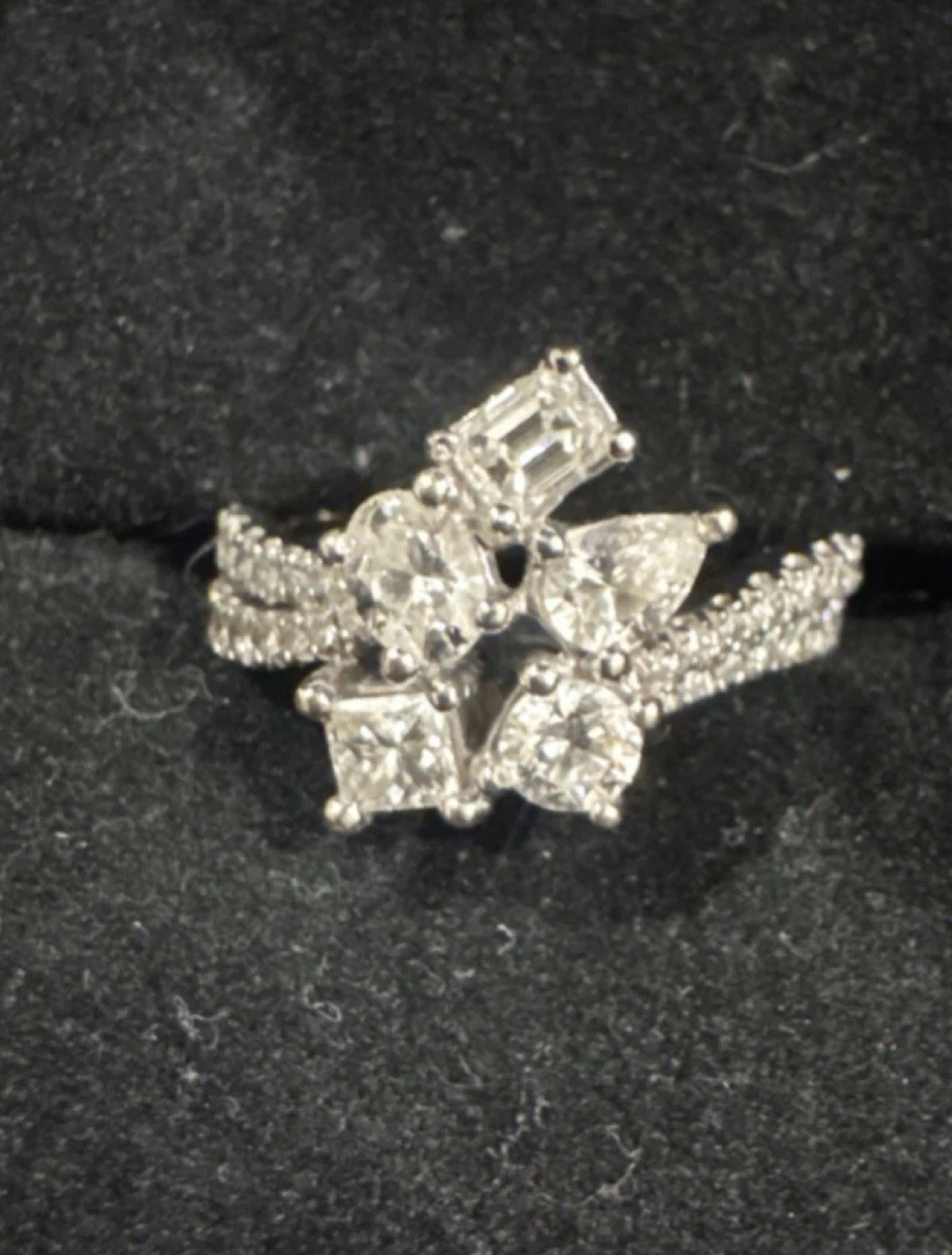 Kay Jewelers White Gold Diamond Cluster Ring Round Baguette Princess Stones