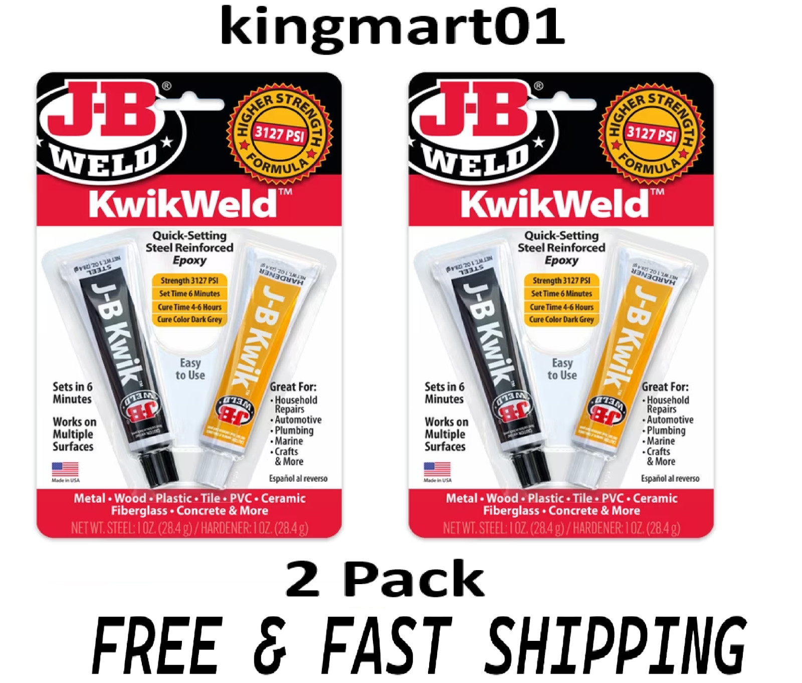 J-B Weld KwikWeld  Epoxy Adhesive Gray 2 oz each- Pack of 2