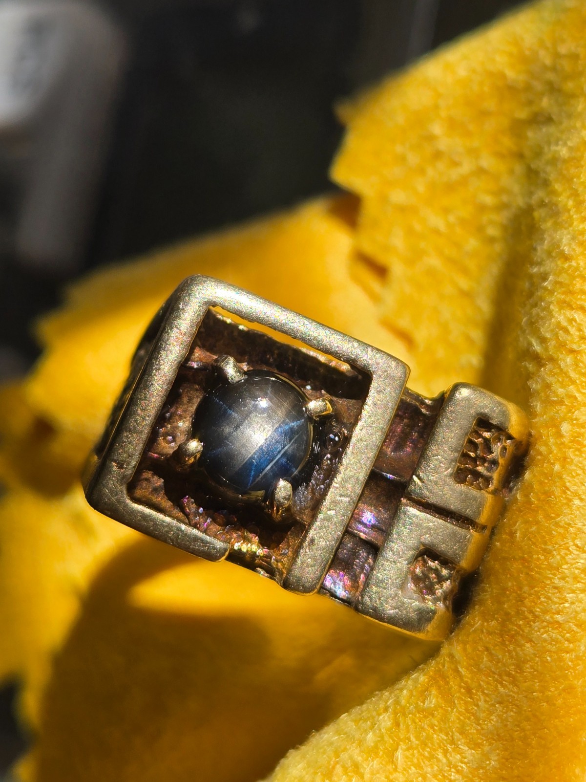 Rare 12-Ray Natural Black Star Sapphire 14K Solid Gold Brutalist Mens Ring 10g Rare 12-Ray Natural Black Star Sapphire 14K Solid Gold Brutalist Mens Ring 10g