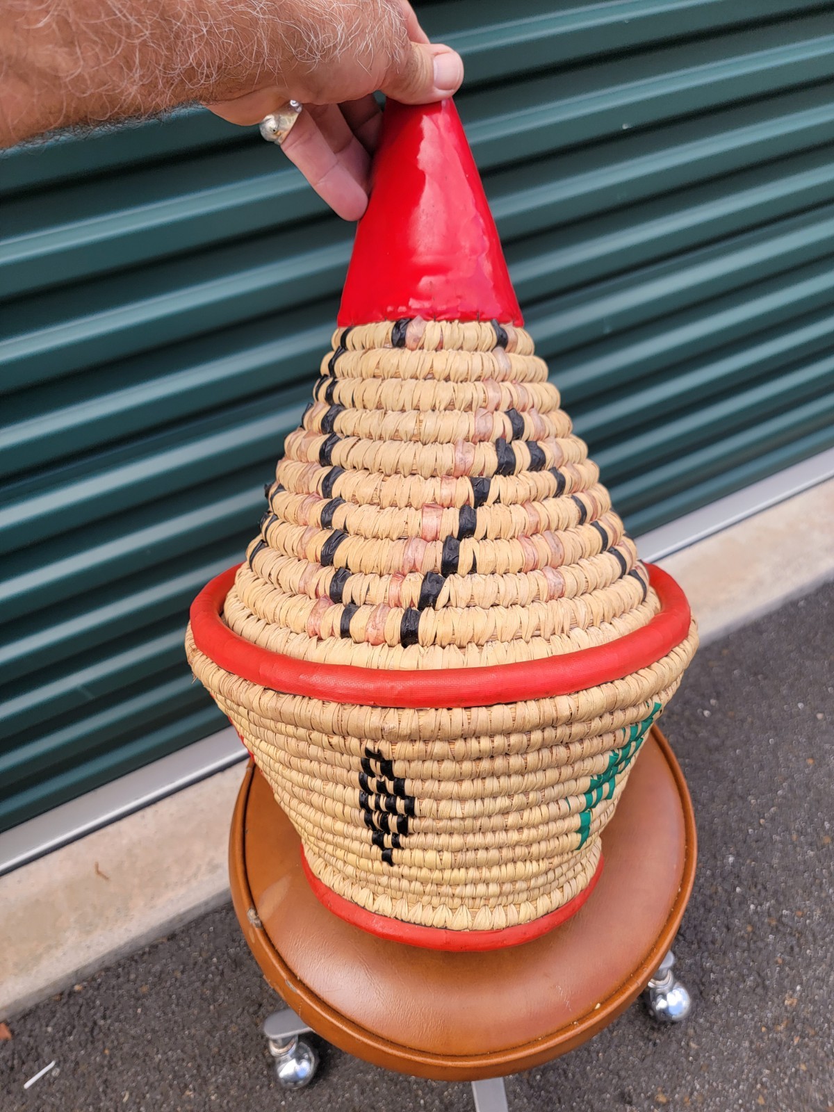 RARE Antique Morrocan Bread Basket Tbek Woven Mulitcolor Natural Fiber & Leather RARE Antique Morrocan Bread Basket Tbek Woven Mulitcolor Natural Fiber & Leather