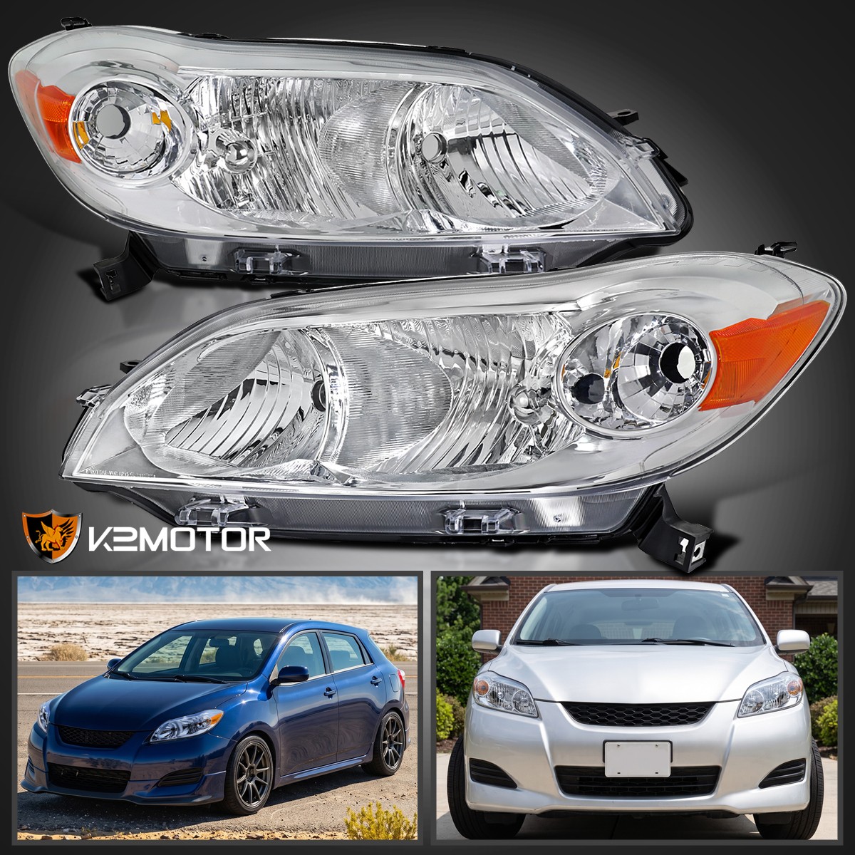 Fits 2009-2014 Toyota Matrix Halogen Replacement Headlights Headlamps Left+Right