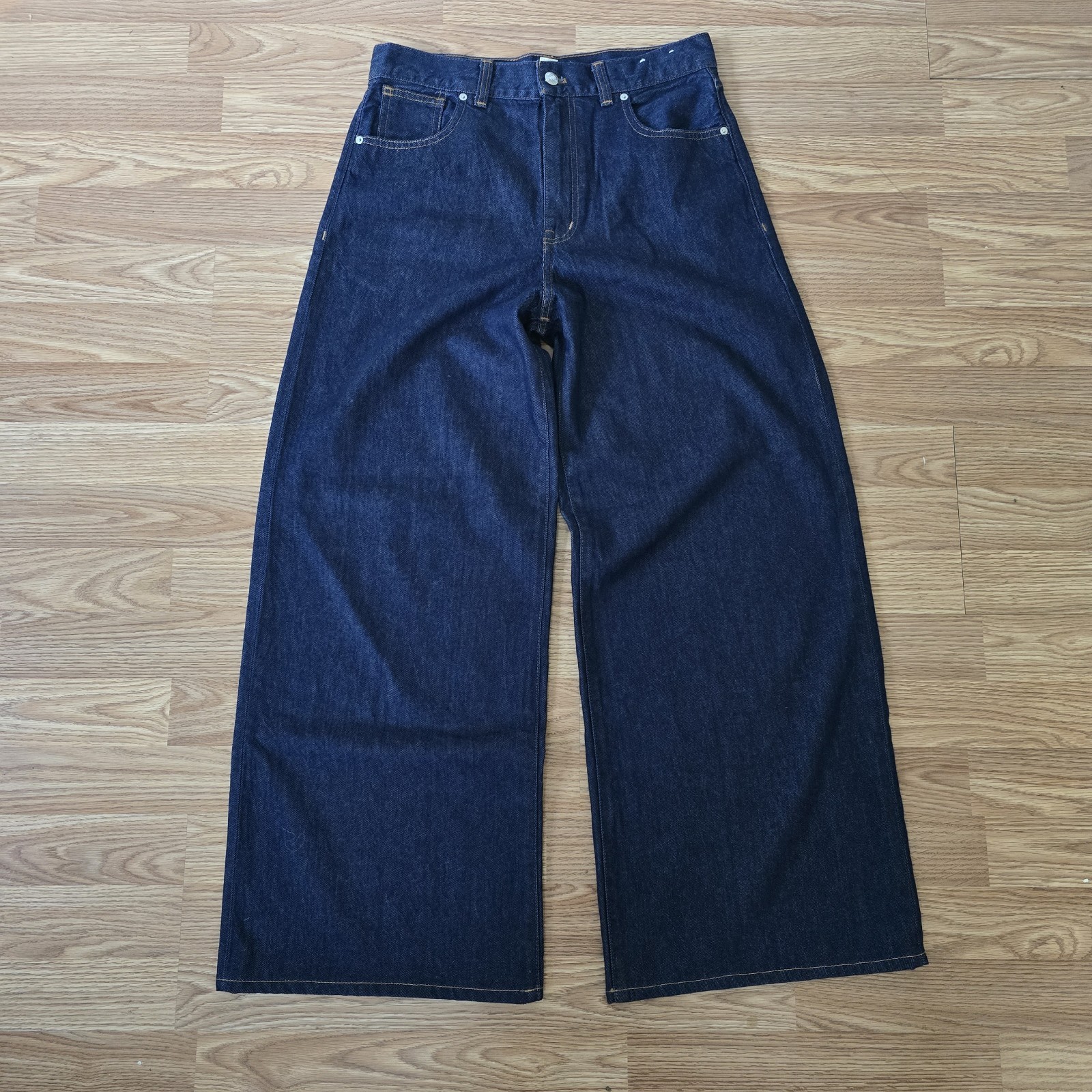 Madewell SuperWide Leg Jeans Women Size 28 Essex Rigid Denim Dark Wash Wide Leg