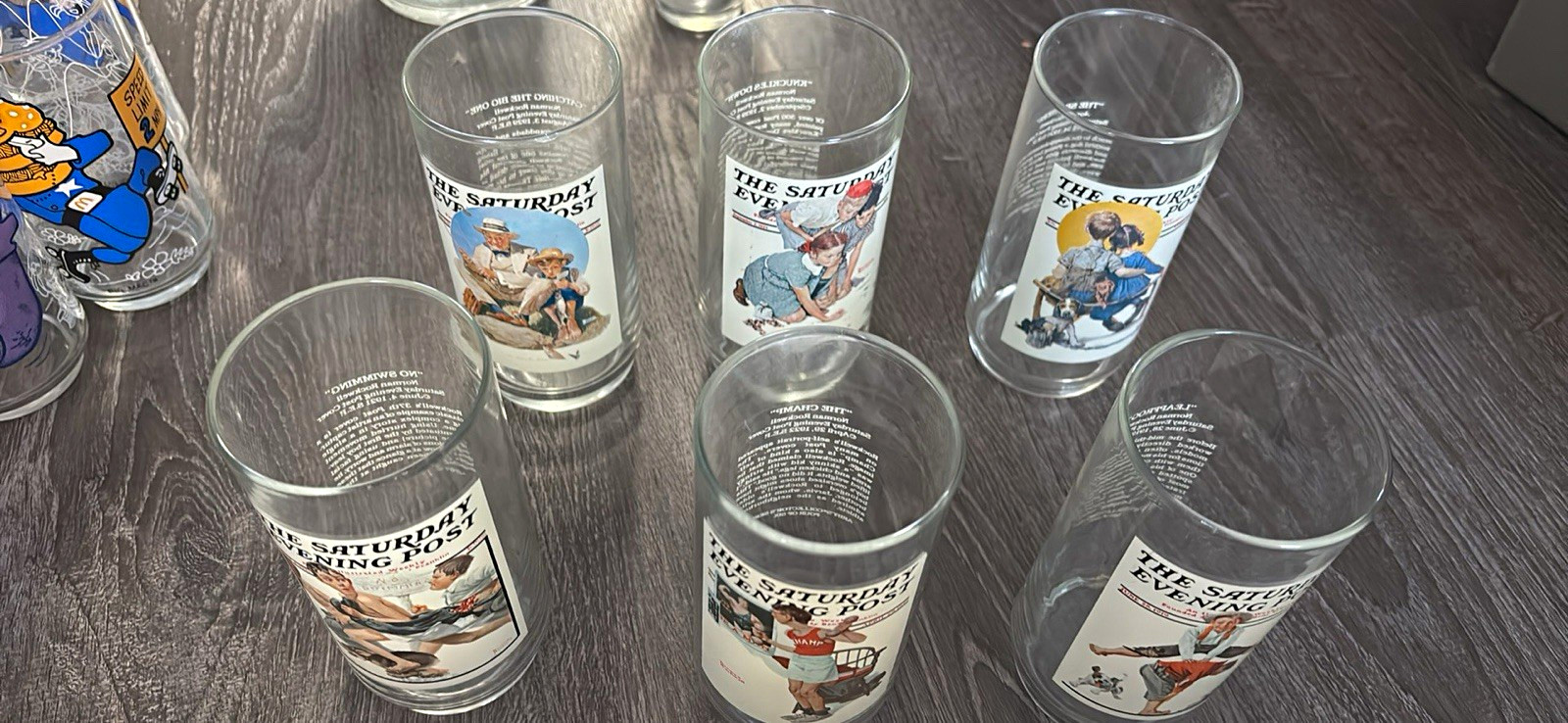 The Saturday Evening Post Set of 6 Norman Rockwell 12 oz Clear Glasses The Saturday Evening Post Set of 6 Norman Rockwell 12 oz Clear Glasses