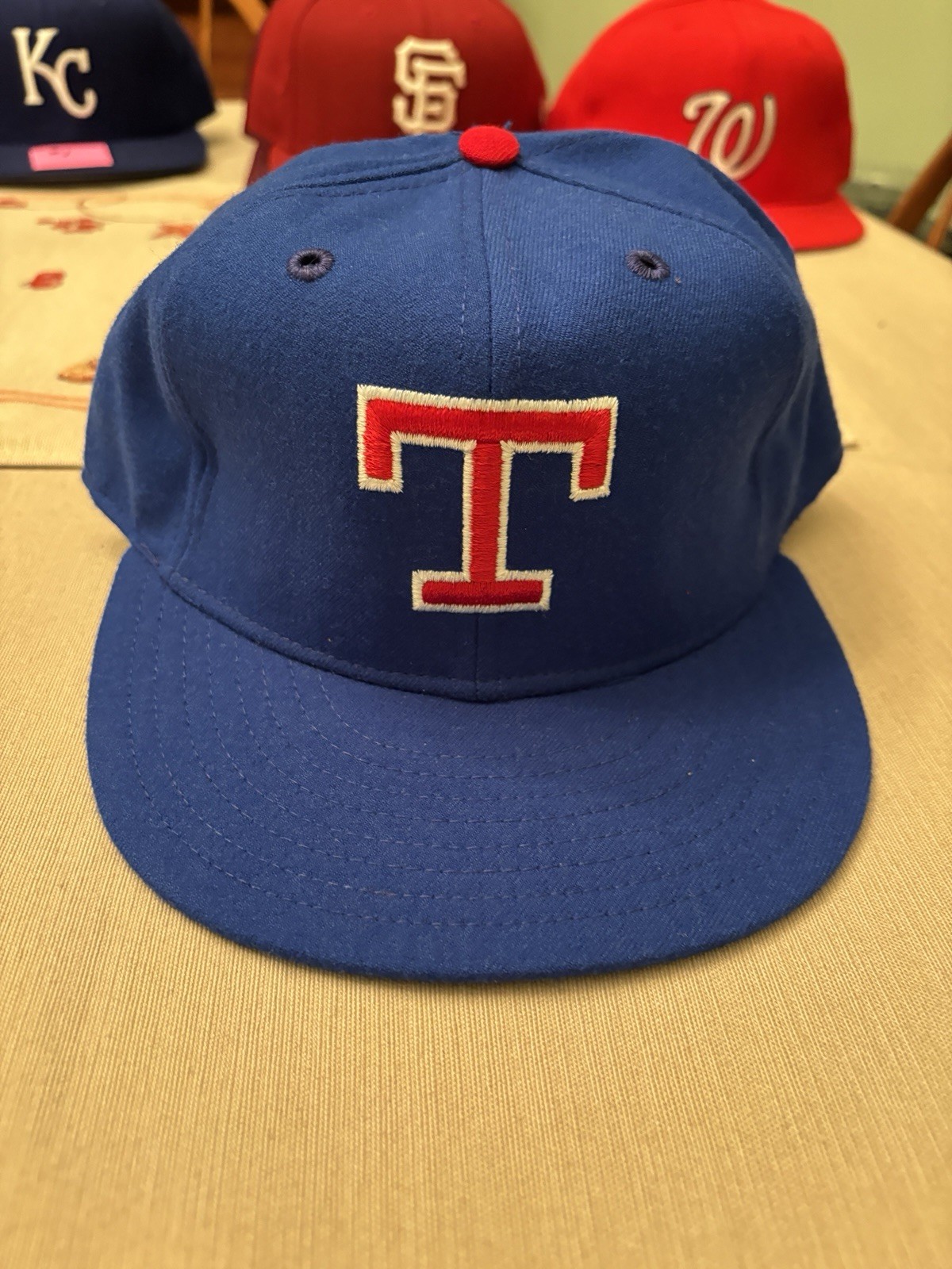 Vtg New Era Texas Rangers Pro Model Dupont Visor 7 3/4 Leatherbead Made in USA Vtg New Era Texas Rangers Pro Model Dupont Visor 7 3/4 Leatherbead Made in USA