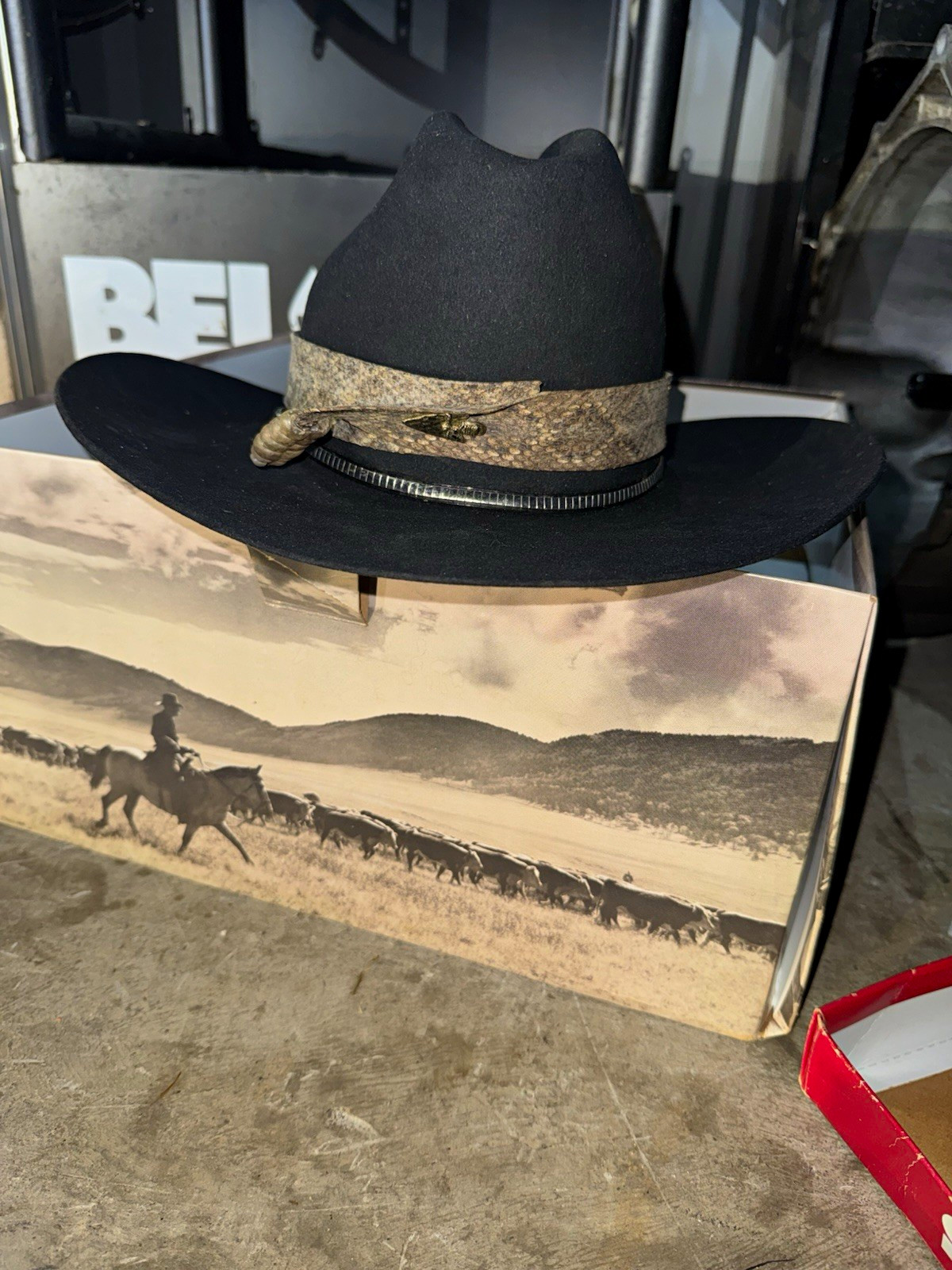 Vintage Stetson Stetson Stock Black Western Cowboy Hat w/ Patterned Hatband new Vintage Stetson Stetson Stock Black Western Cowboy Hat w/ Patterned Hatband new