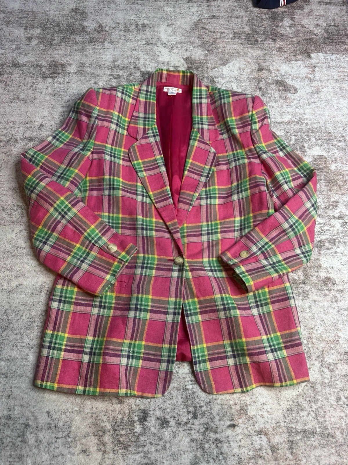 VTG Talbots Pink Green Yellow Plaid Linen Cotton Madras Blazer 10 Formal Career VTG Talbots Pink Green Yellow Plaid Linen Cotton Madras Blazer 10 Formal Career