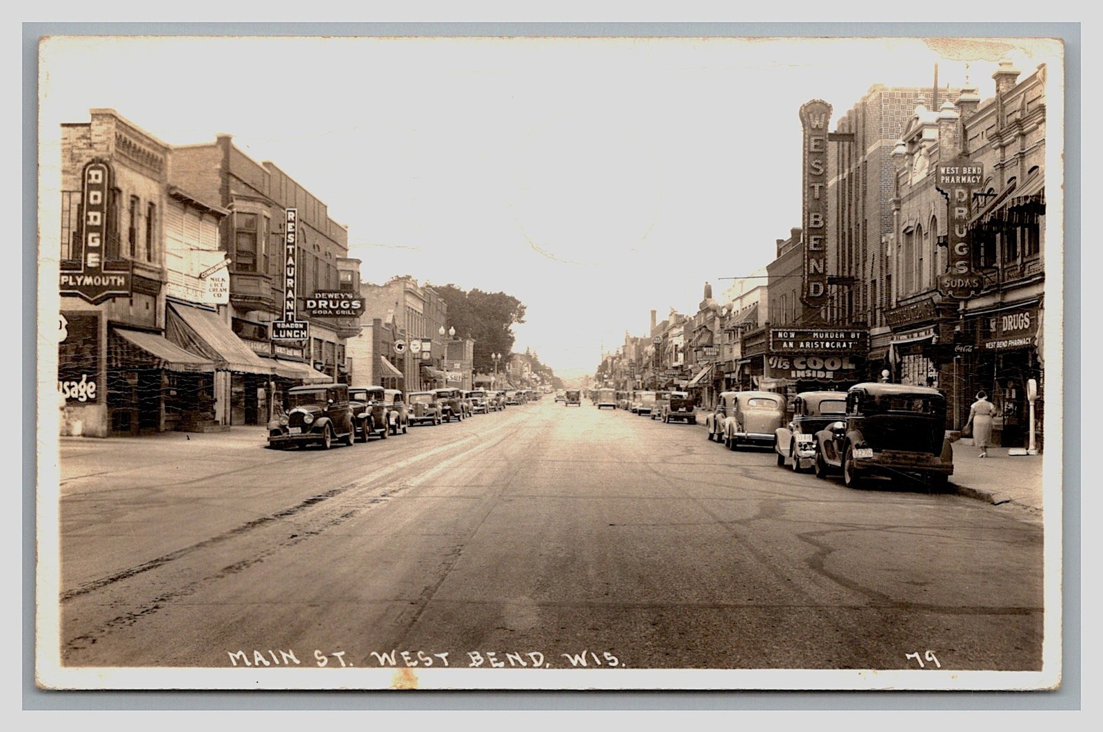 RPPC West Bend Wisconsin Main Street Businesses Cars WI RPPC West Bend Wisconsin Main Street Businesses Cars WI