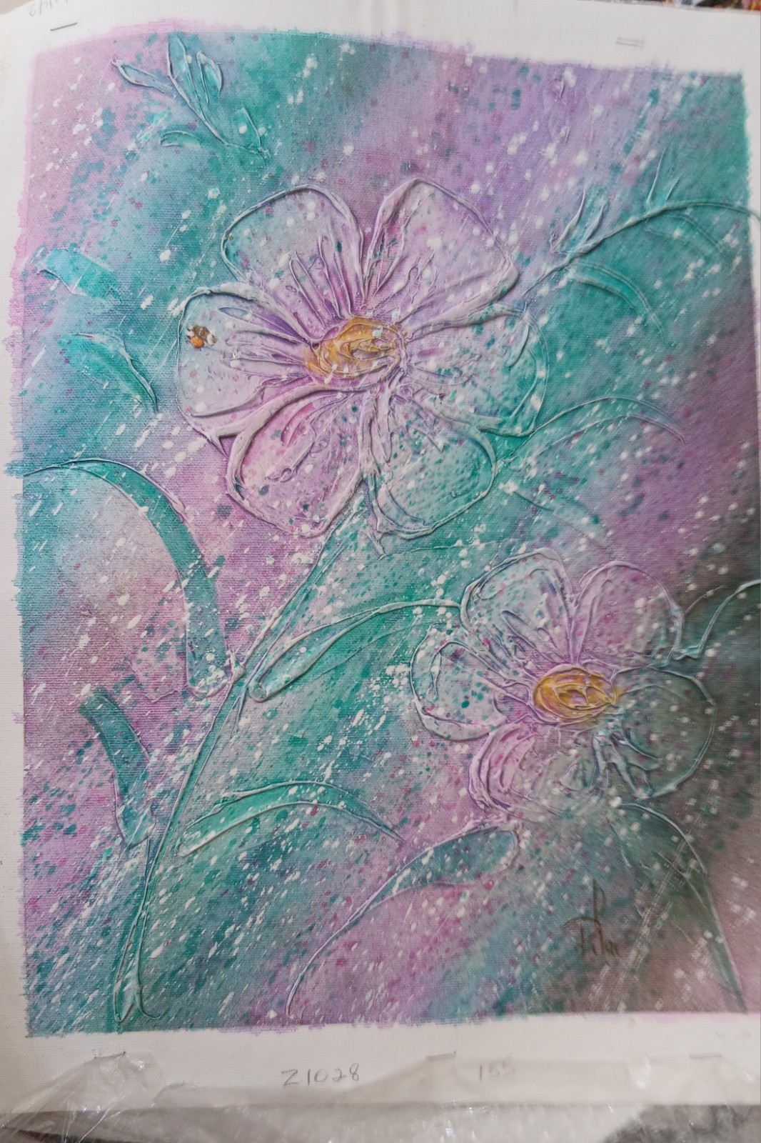 Hand Made Original Abstract Floral Painting Mixed Media on Canvas by Pilar Hand Made Original Abstract Floral Painting Mixed Media on Canvas by Pilar