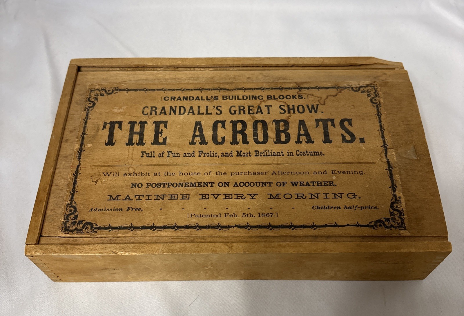 Antique 1867 Charles Martin Crandall Wooden Toy Acrobats Near Complete Orig Box
