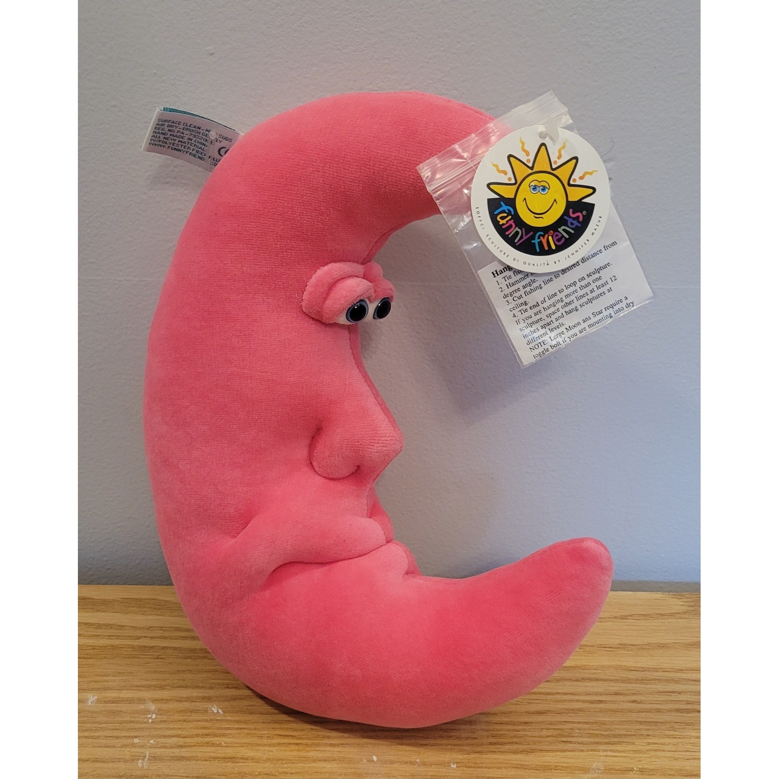 Vintage 90s Funny Friends Pink Crescent Moon Plush Jennifer Mazur Soft Sculpture Vintage 90s Funny Friends Pink Crescent Moon Plush Jennifer Mazur Soft Sculpture