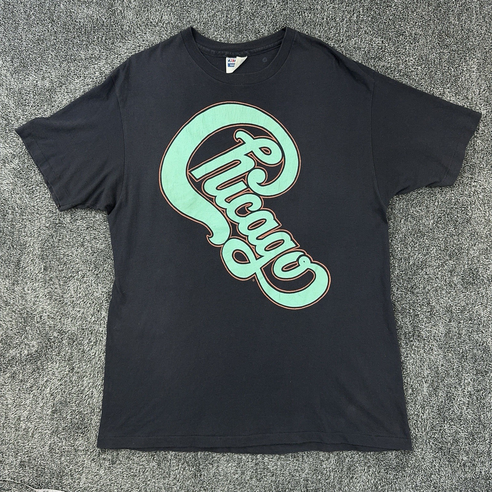 Vtg 1986-87 Chicago Band World Tour Hanes T-Shirt Black Teal XL 46-48 USA
